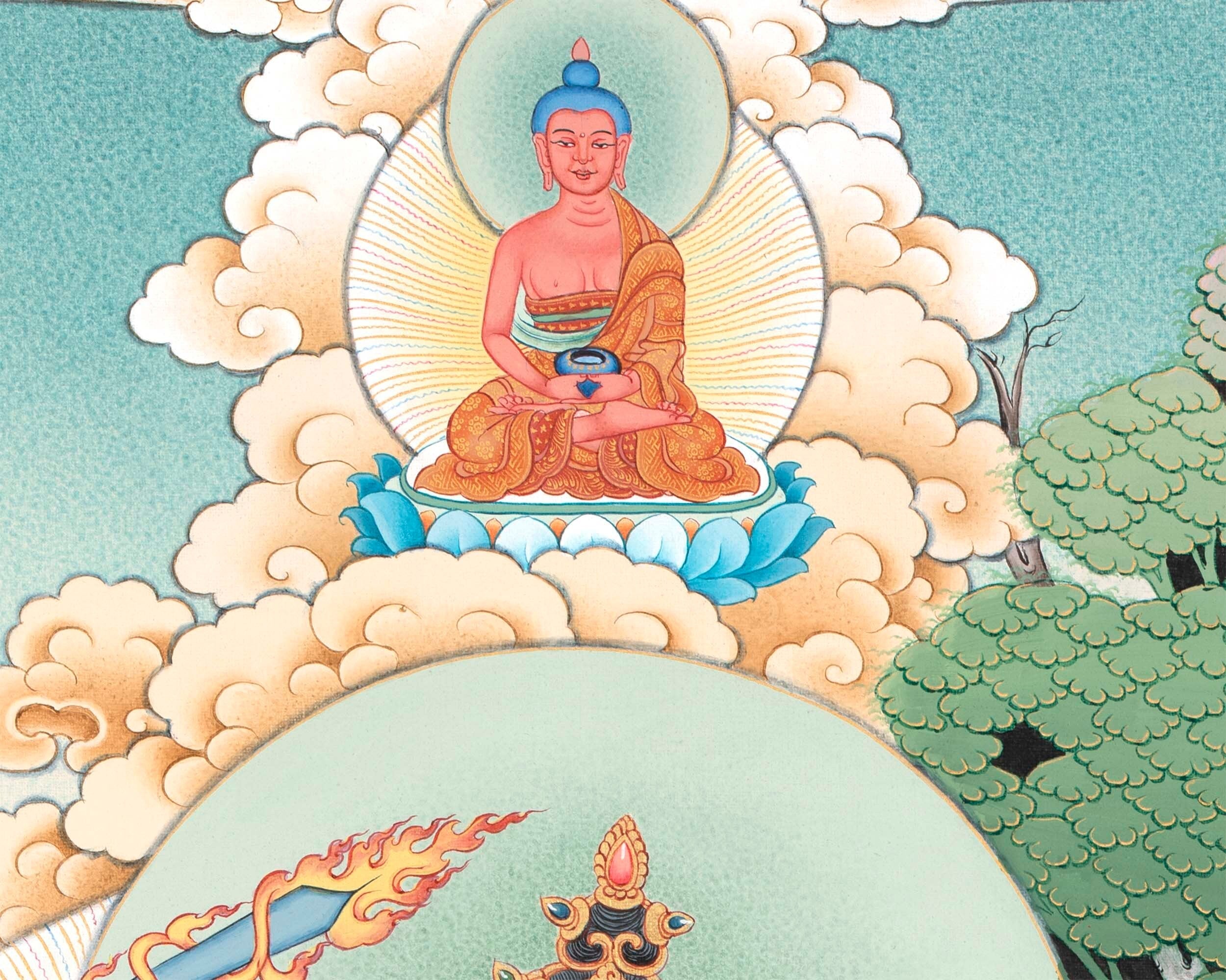 Tibetan Manjushree Thangka | Bodhisattva of Wisdom and Power | Wall Hanging Decors