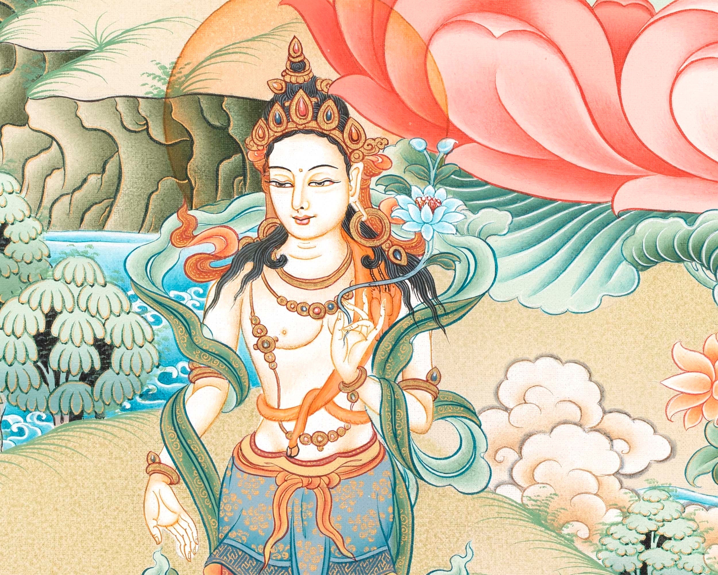 Tibetan Manjushree Thangka | Bodhisattva of Wisdom and Power | Wall Hanging Decors