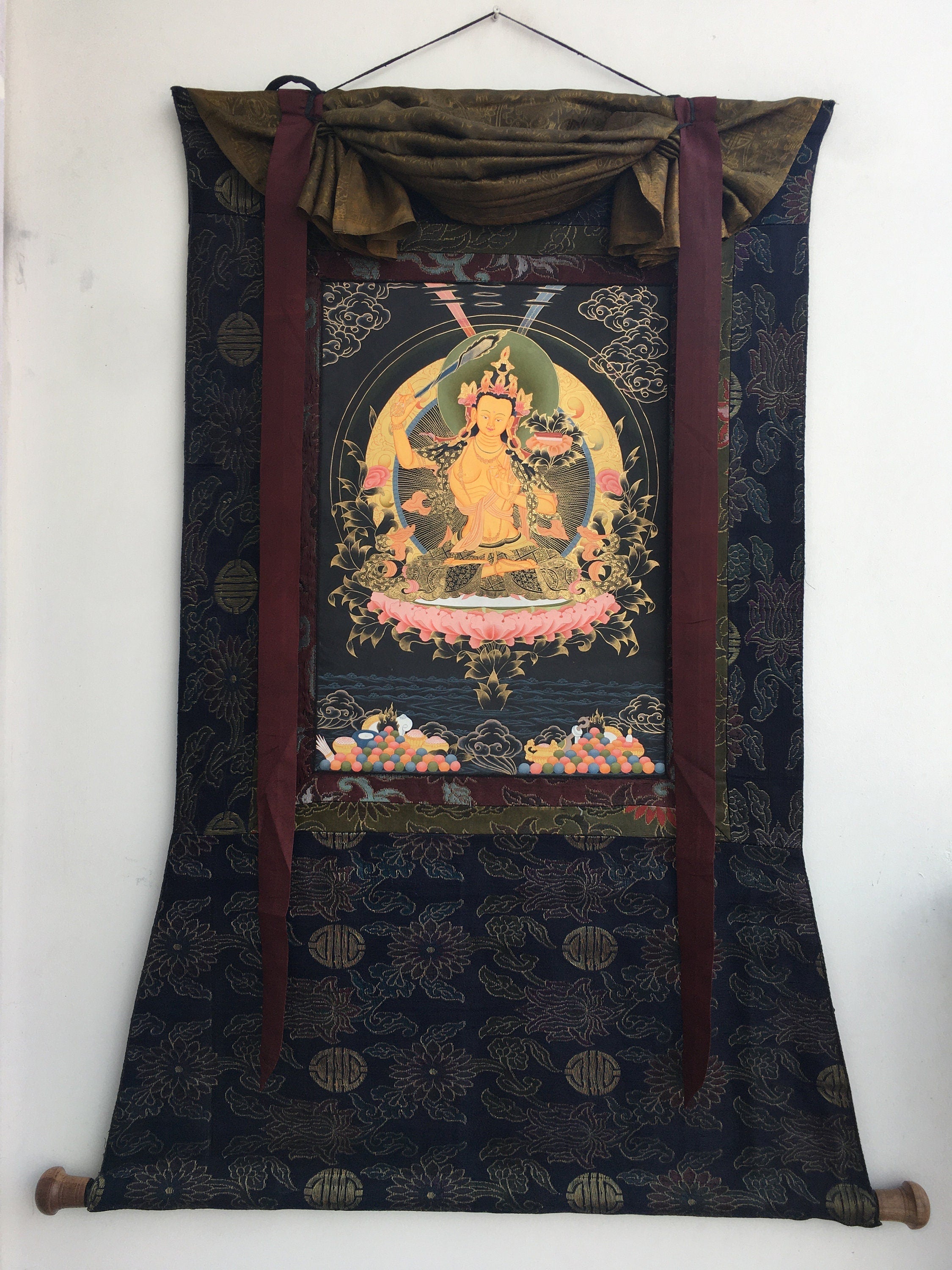 Bodhisattva Manjushri Thangka | Cotton Canvas Art for Meditation and wall hanging