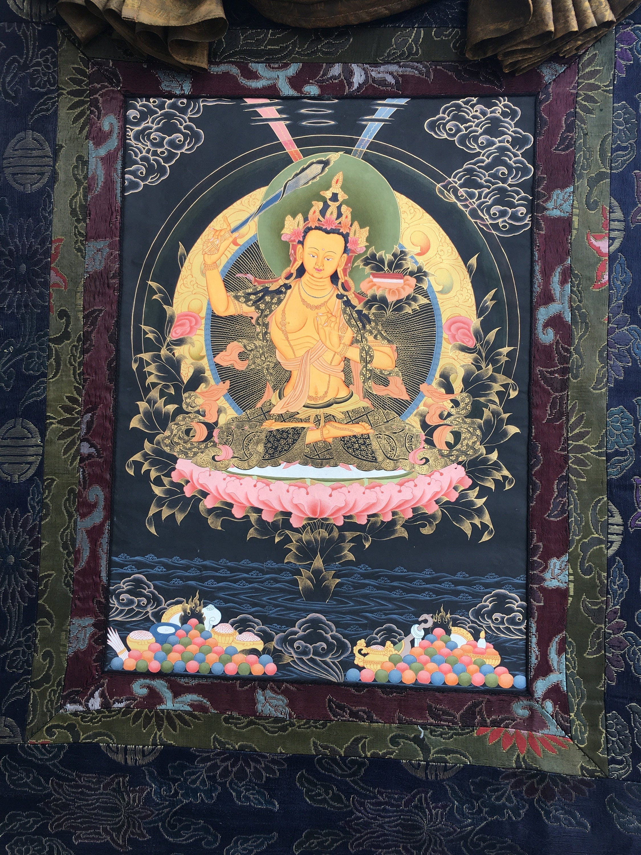 Bodhisattva Manjushri Thangka | Cotton Canvas Art for Meditation and wall hanging