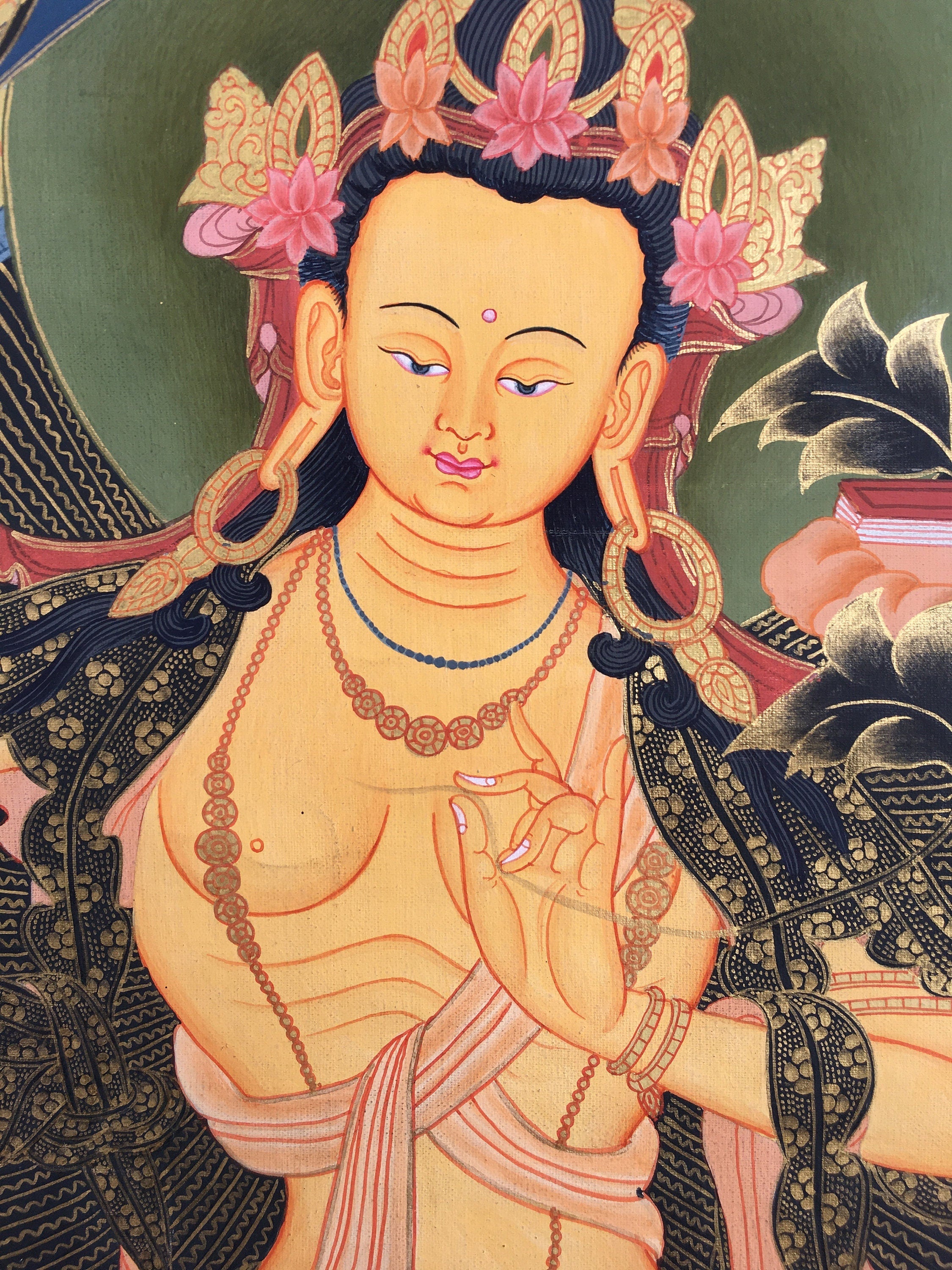 Bodhisattva Manjushri Thangka | Cotton Canvas Art for Meditation and wall hanging