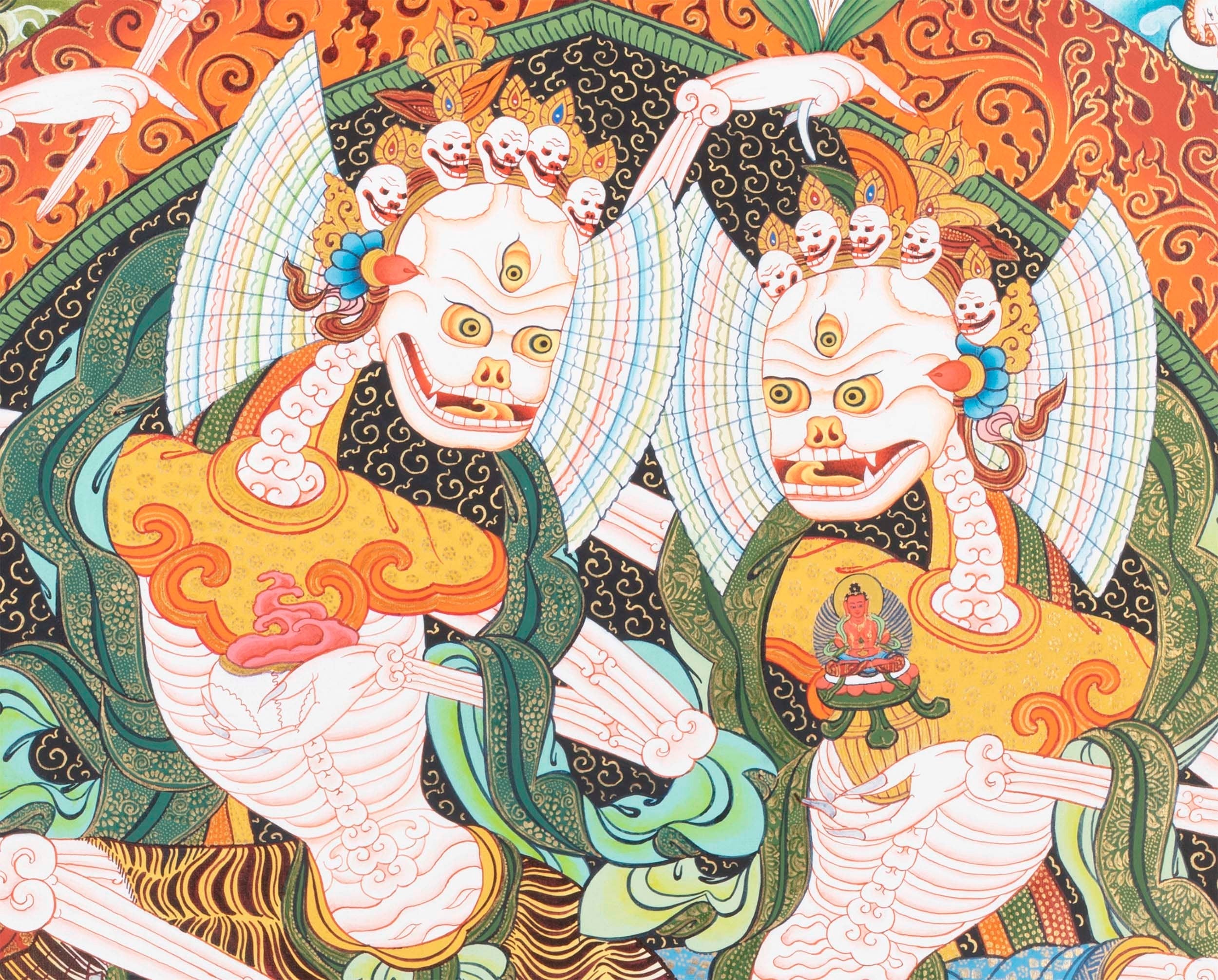 Chitipati Mahakala Thangka | Religious Handpainted Art | Wall Hanging Decors