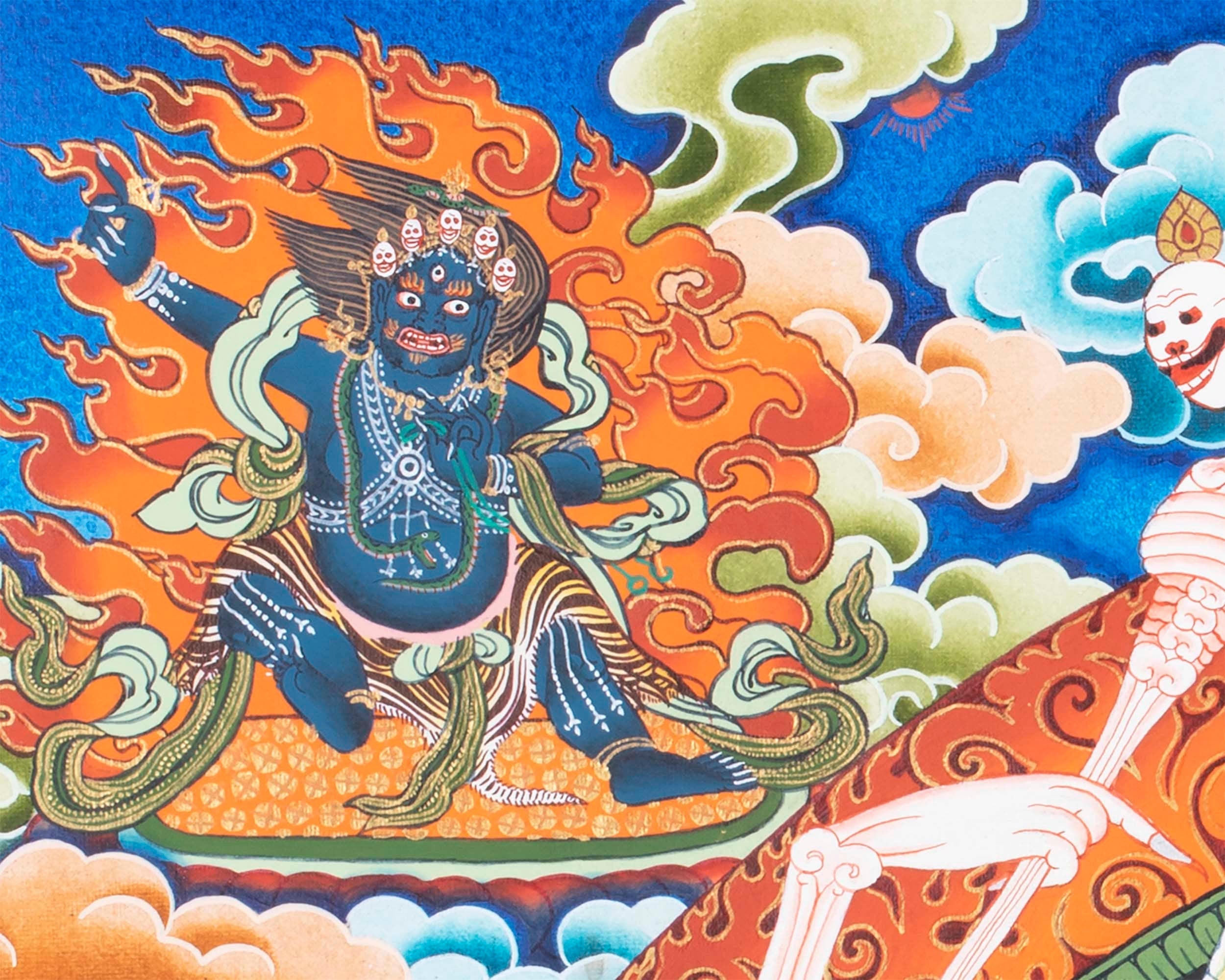 Chitipati Mahakala Thangka | Religious Handpainted Art | Wall Hanging Decors