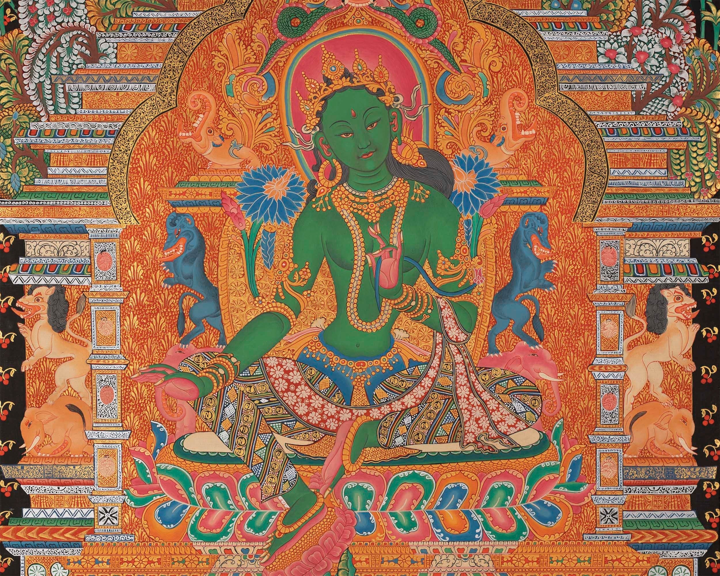 Green Tara Thangka | Wall Art | Religious Home Decor Ideas