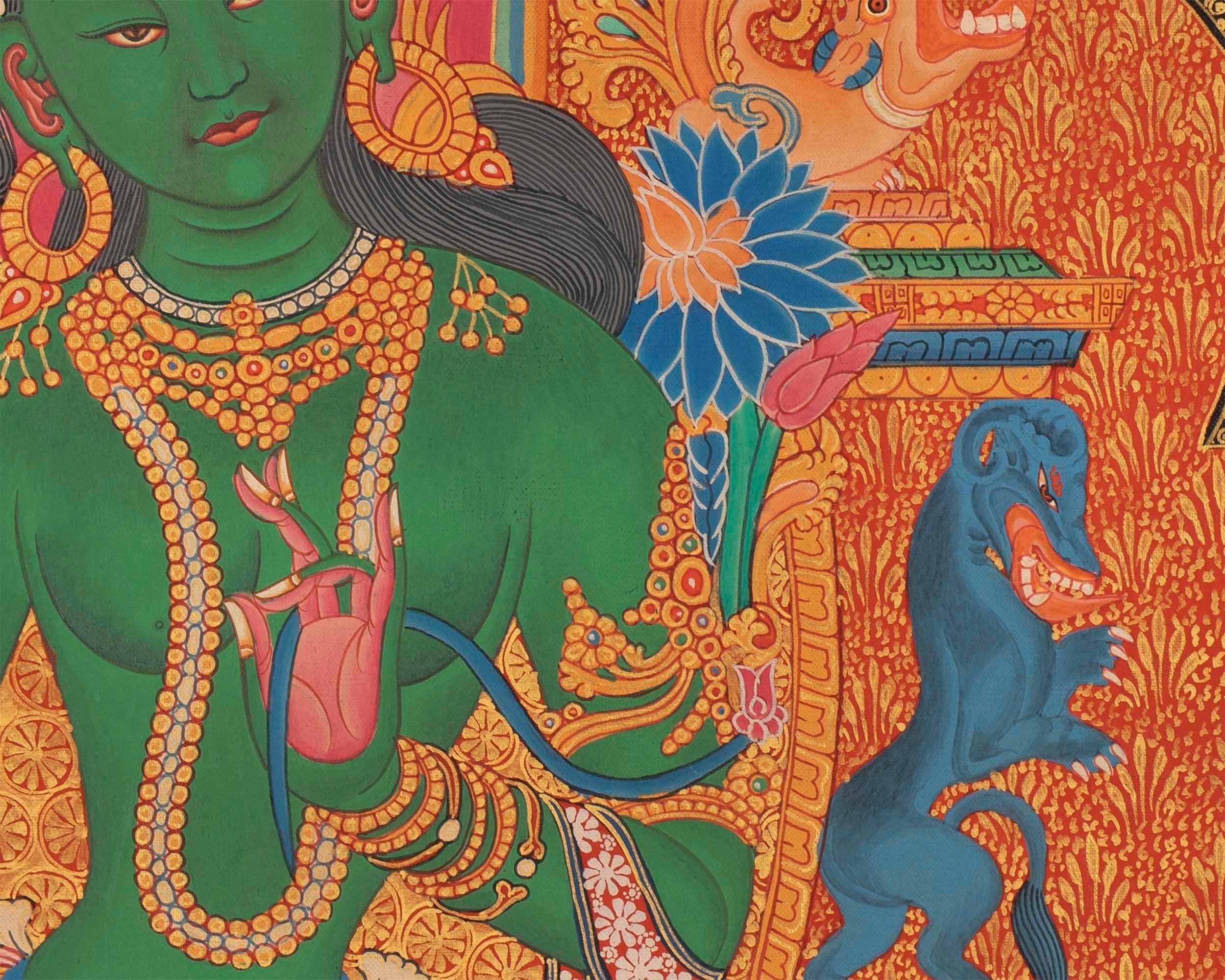 Green Tara Thangka | Wall Art | Religious Home Decor Ideas