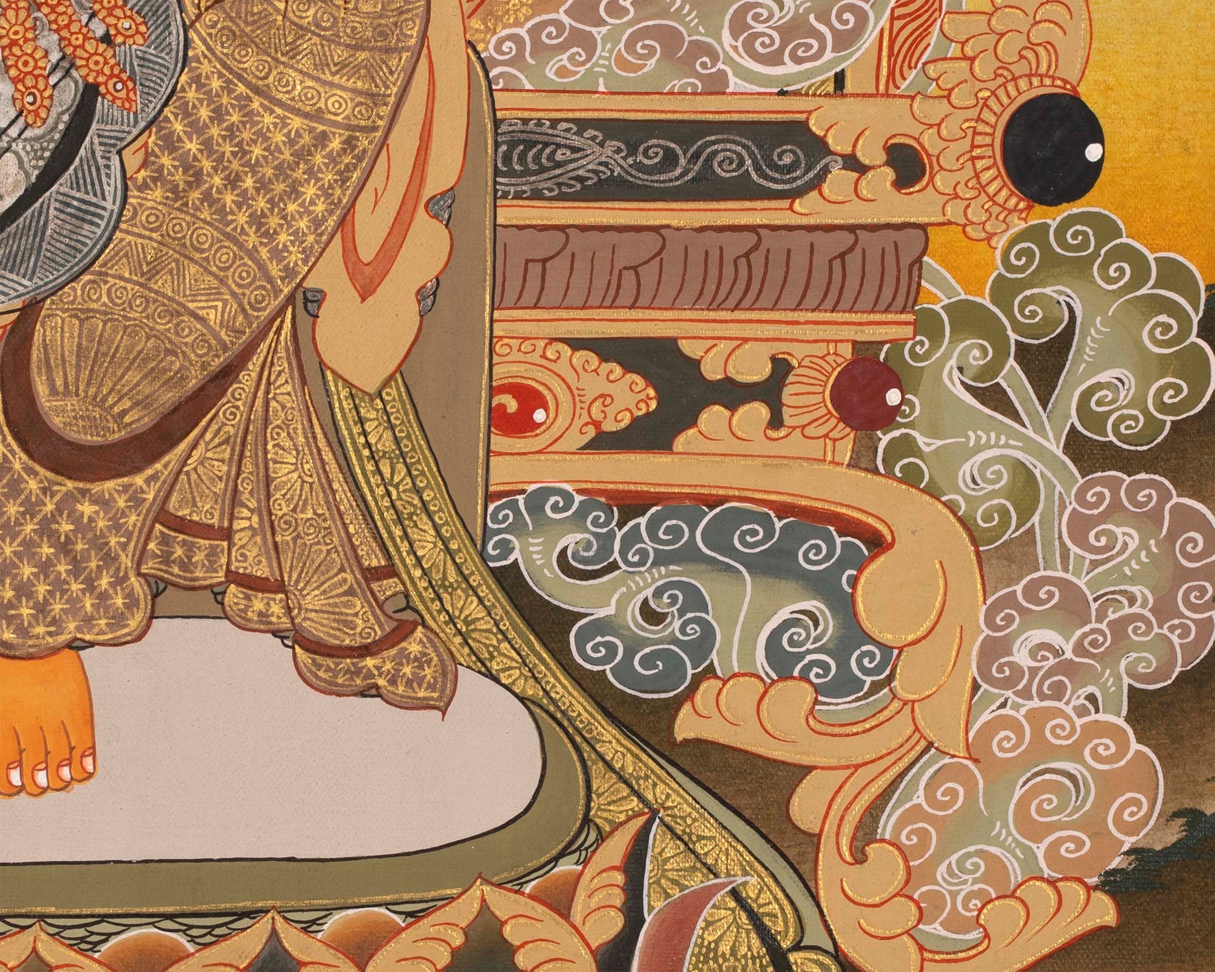 Maitreya Buddha Thangka | Original Handpainted Tibetan Art | Wall Hanging Decor