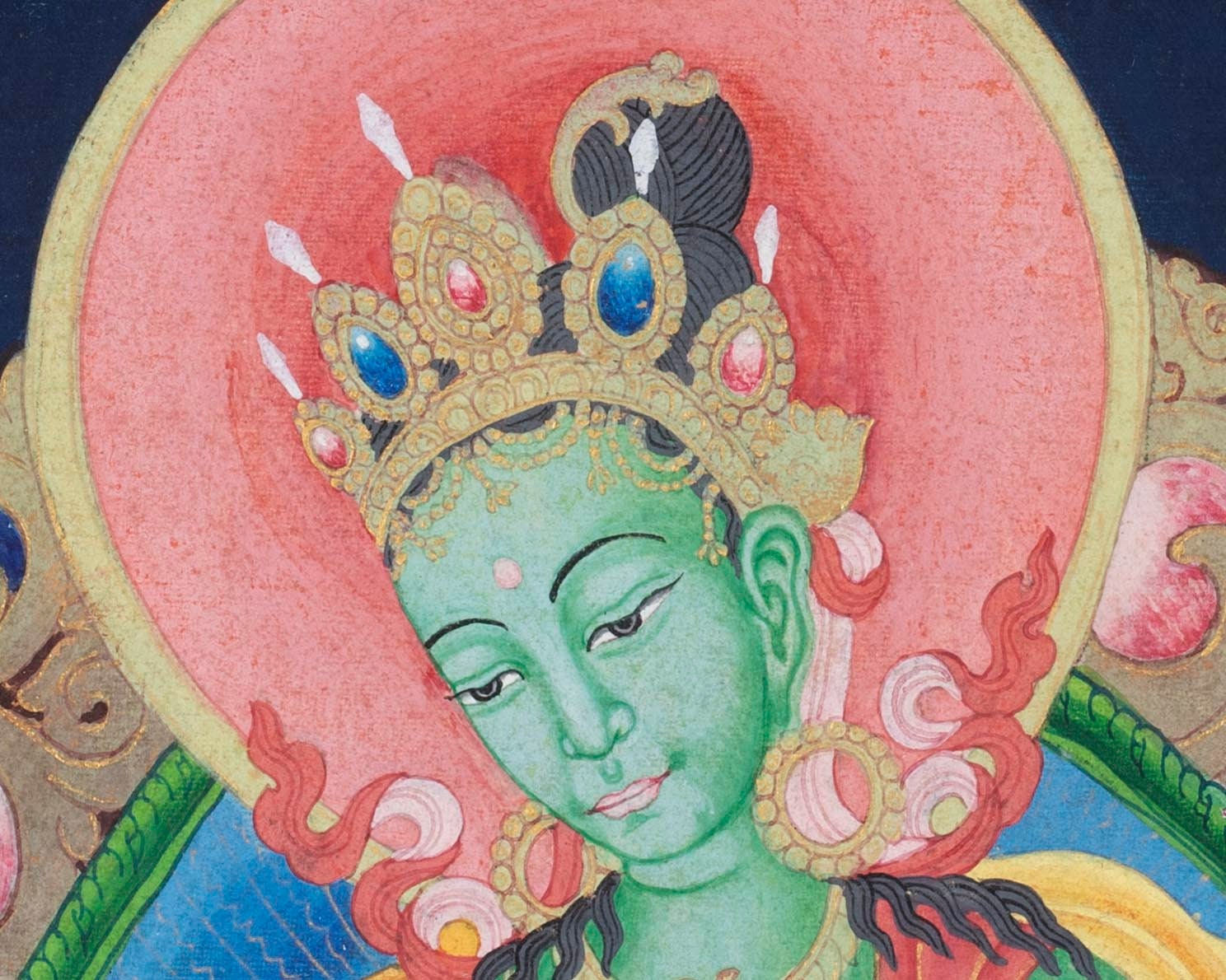 Vintage Green Tara Thangka | Cotton Canvas Spiritual Art