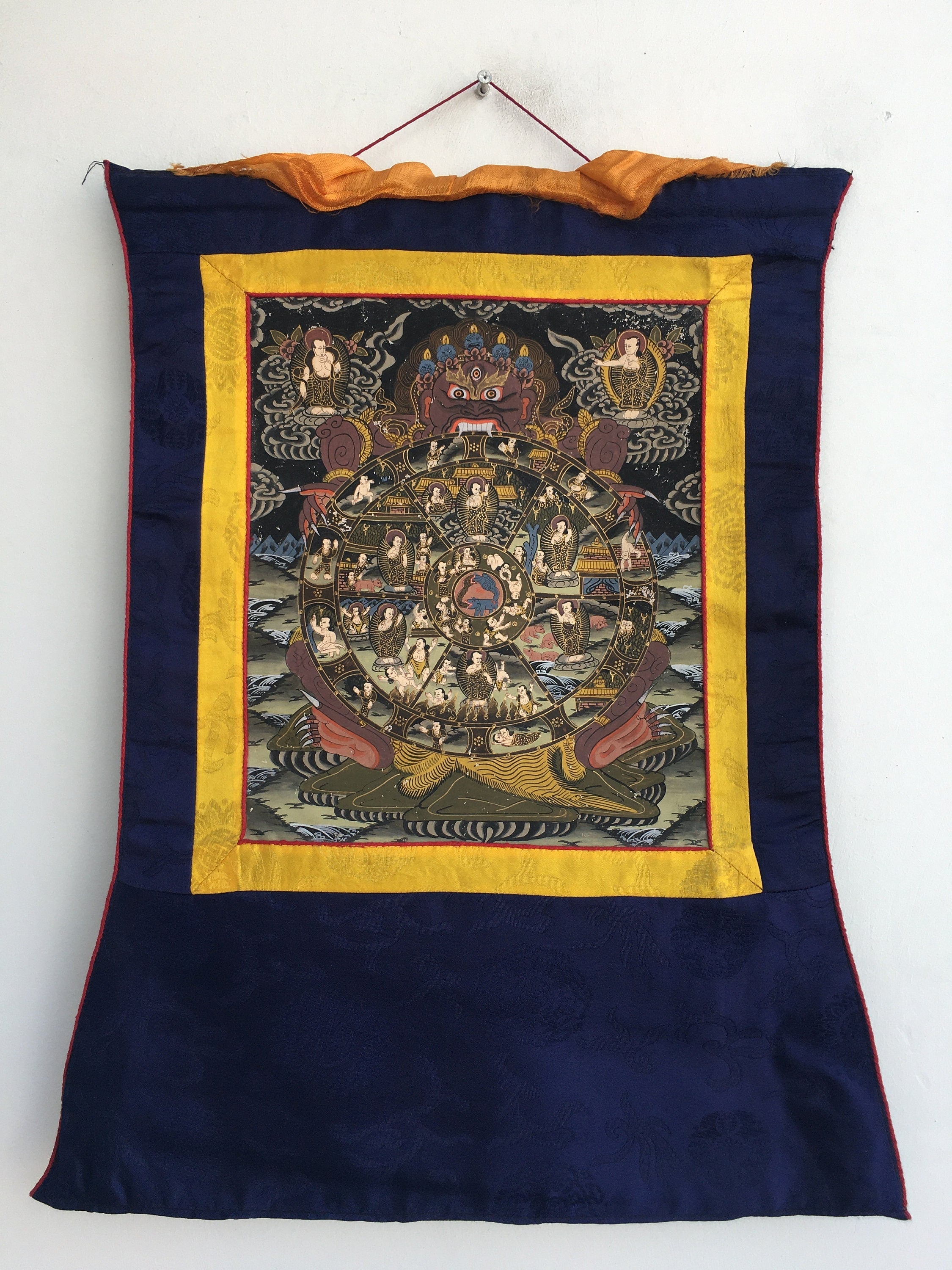 Buddhist Bhavachakra Thangka | Brocade Mounted Thangka | Wall Hanging Decoration