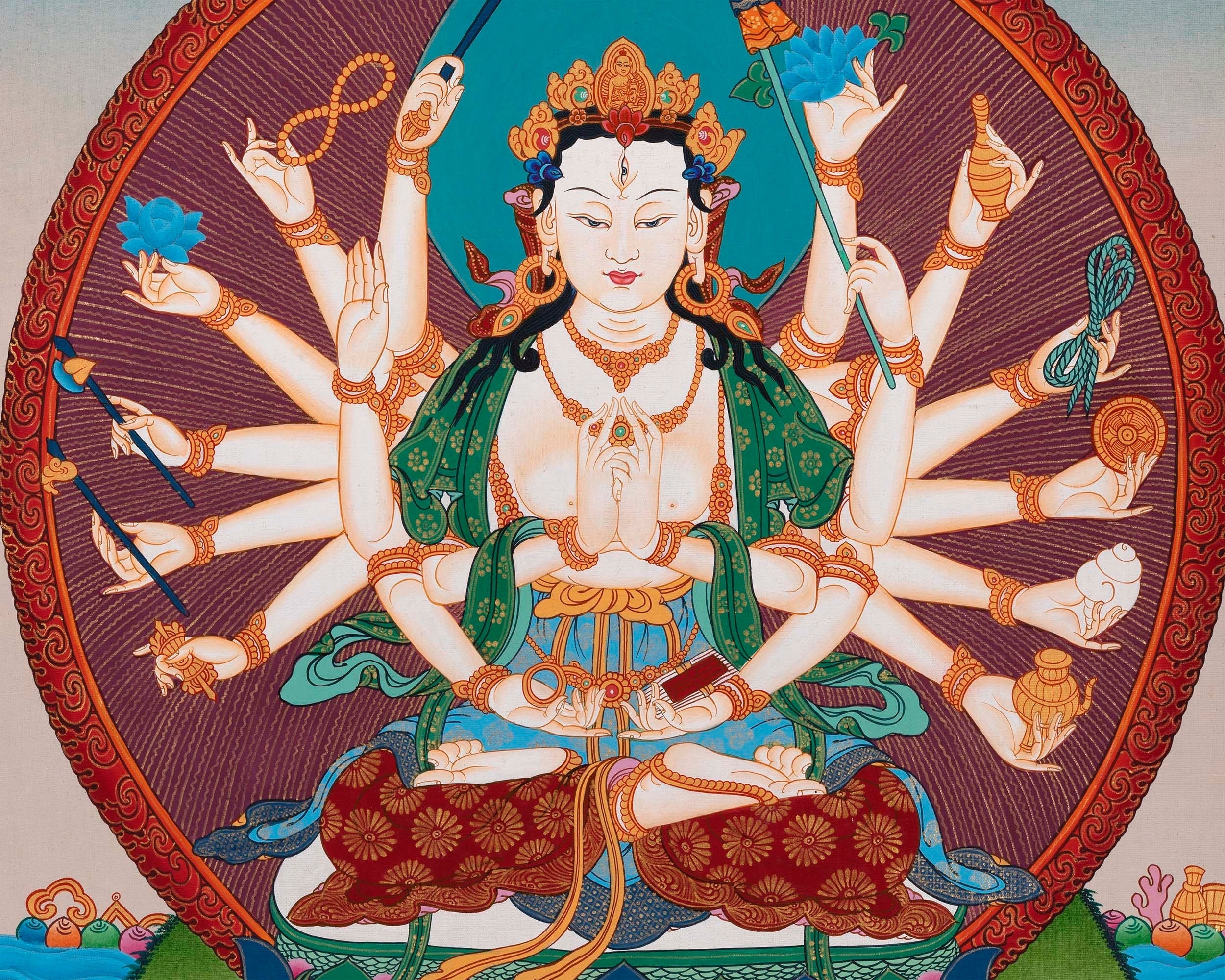 Cundi Thangka | 18 Armed Bodhisattva Thangka | Wall Hanging Decoration