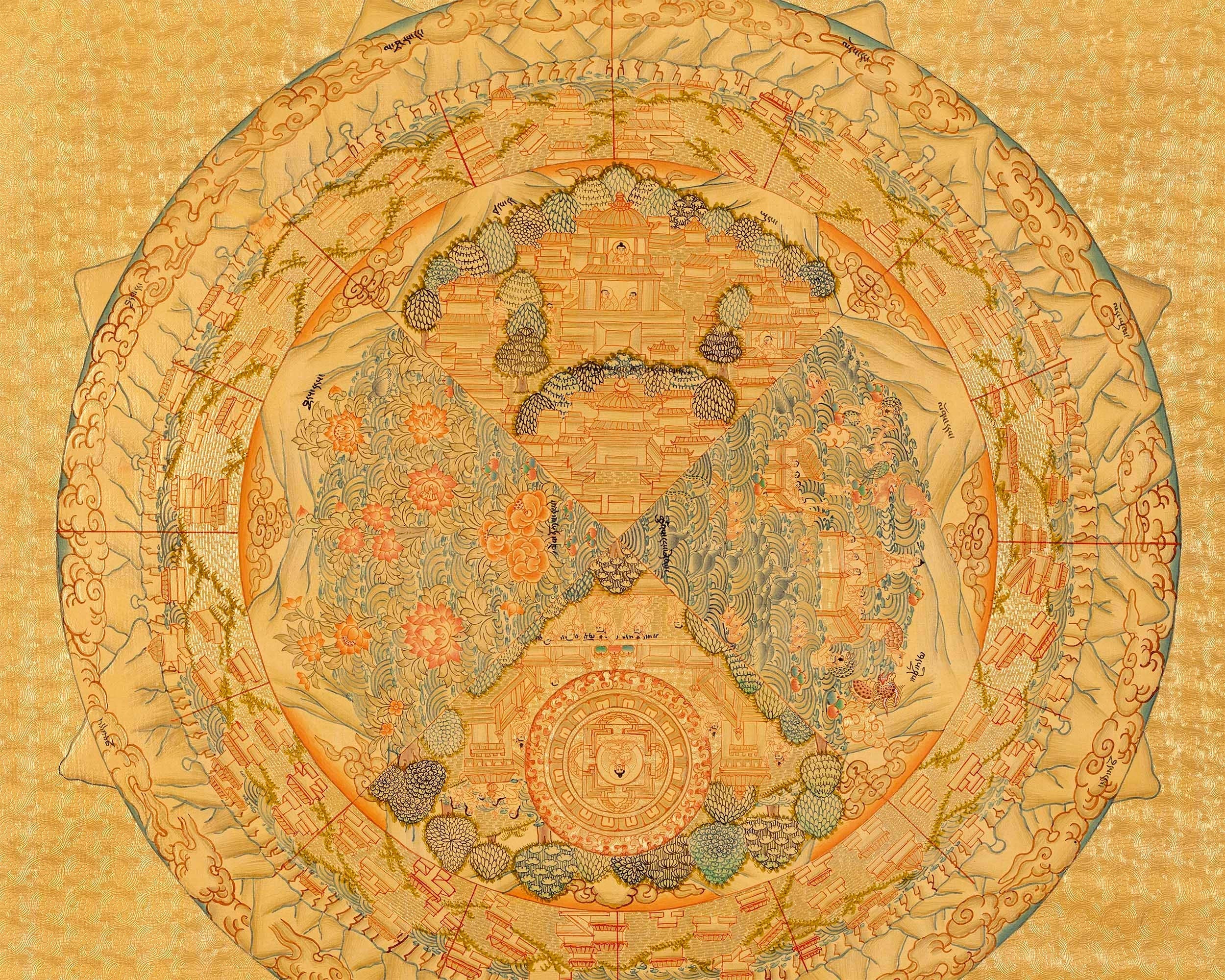 Golden Cosmic Mandala Set | Original Hand Painted Tibetan Mandala Thangka | Yoga Meditation Canvas Art for your Peace and wellbeing