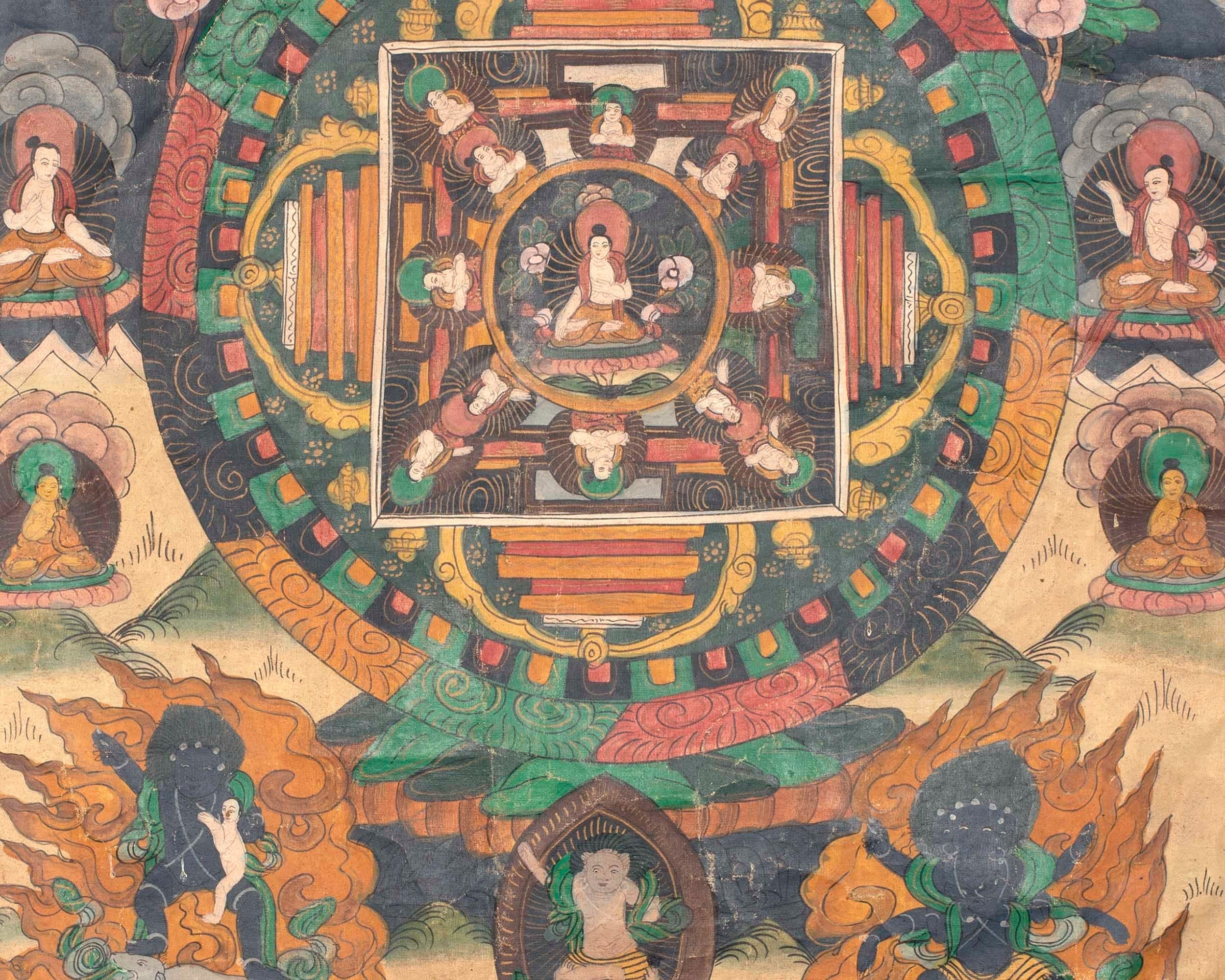 Vintage Buddha Mandala | Meditation Canvas Art Buddhist Thangka