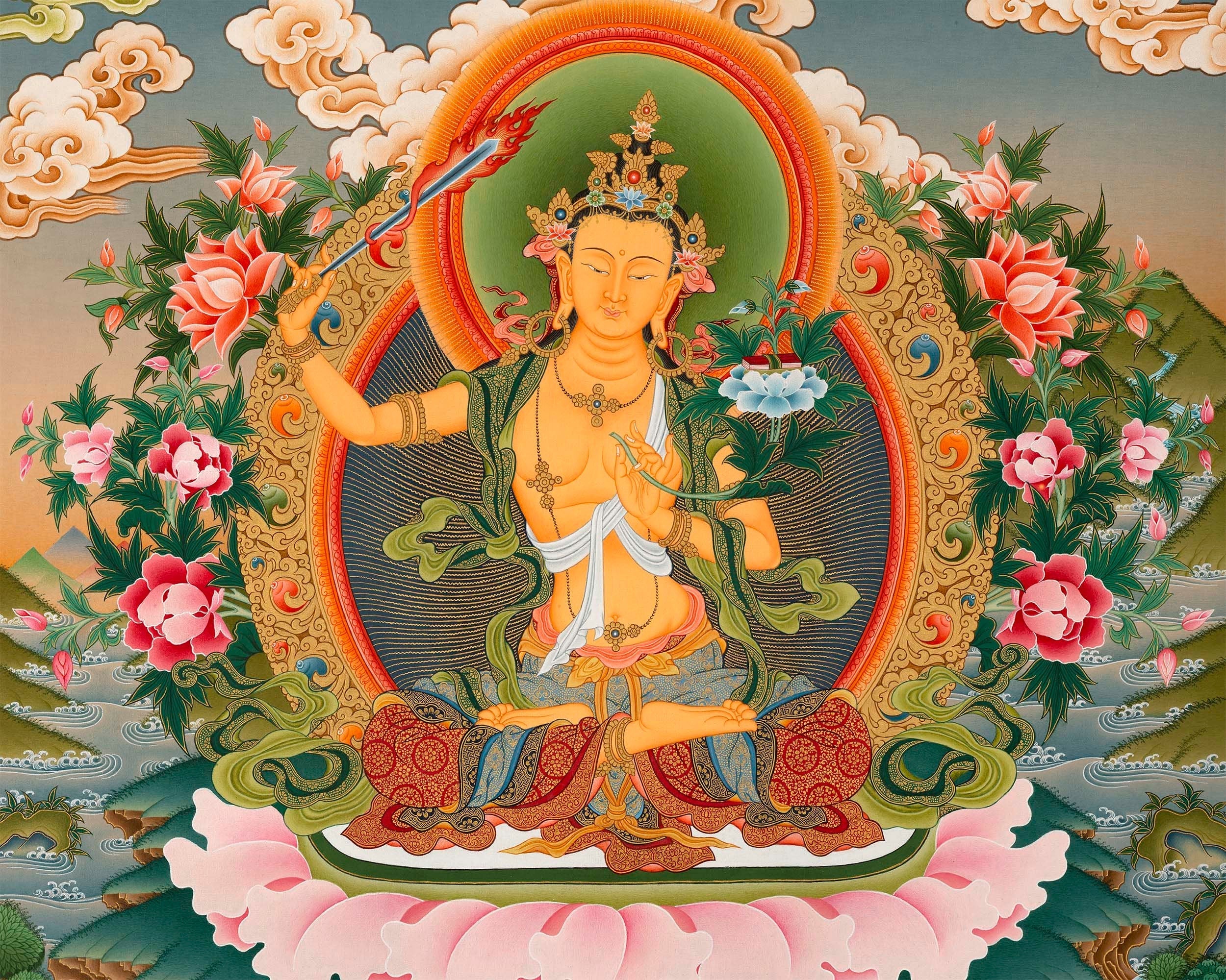 Boddhisattva Manjushri Original Thangka | Vajrayana Buddhism