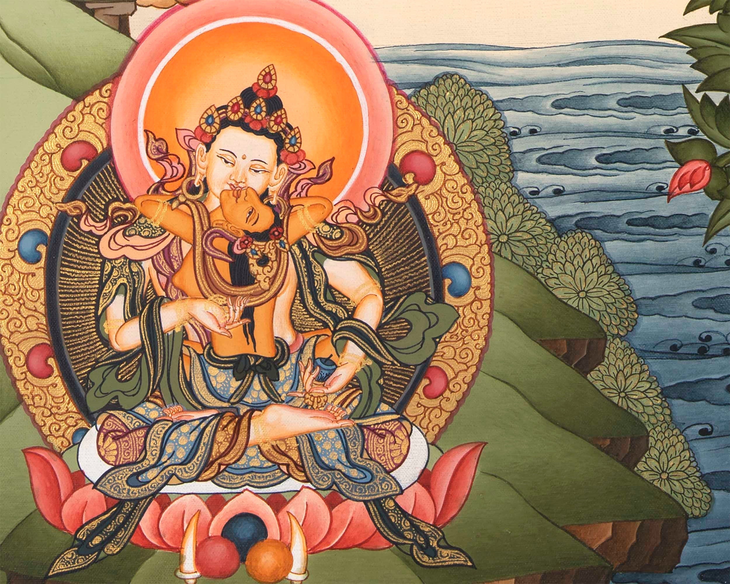 Traditional Vajrasattva Shakti Thangka | Wall hanging Decoration | Religious Art