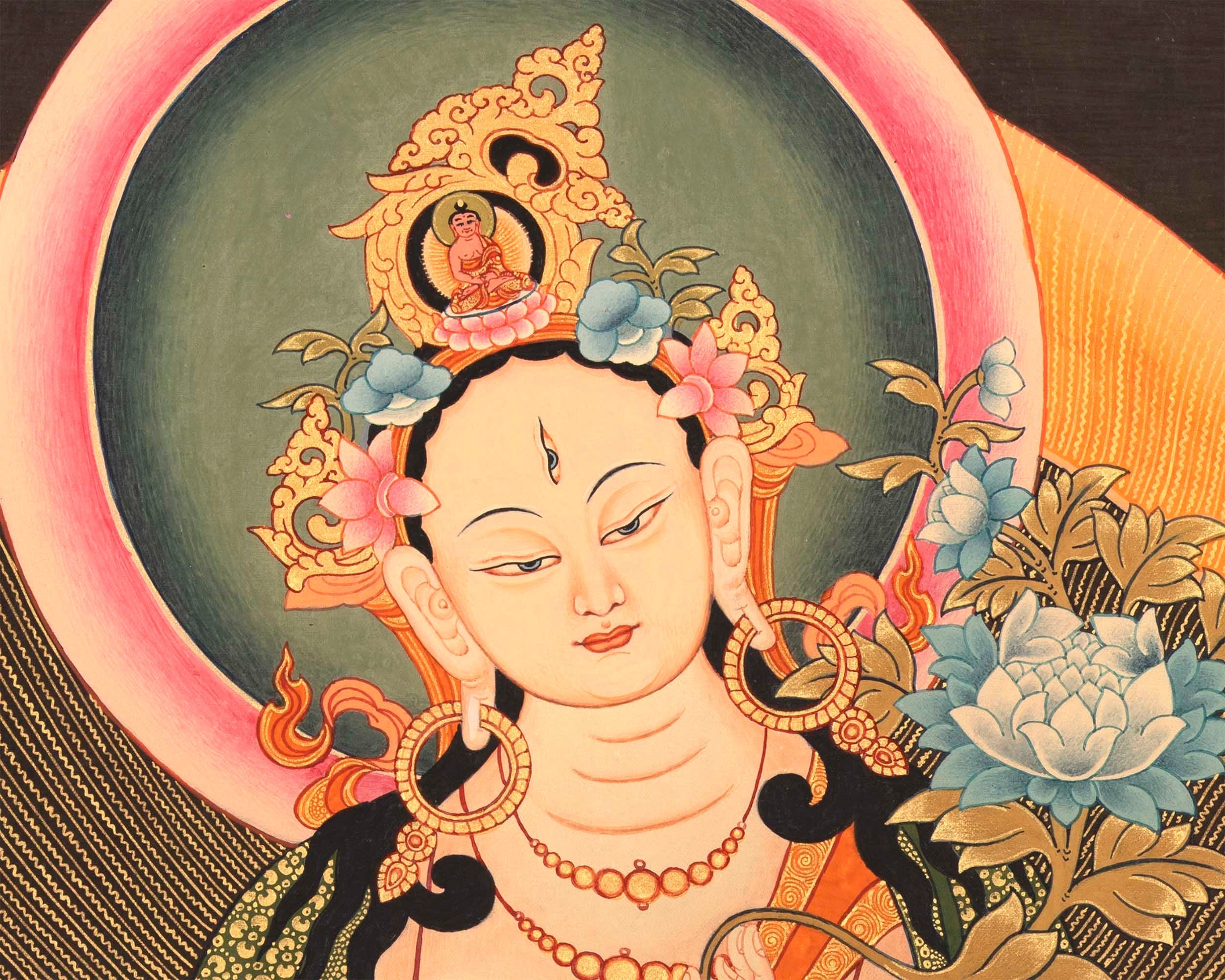 Standing White Tara Mother Goddess Healing Thangka Painting | Wall hanging Decoration for Positivity