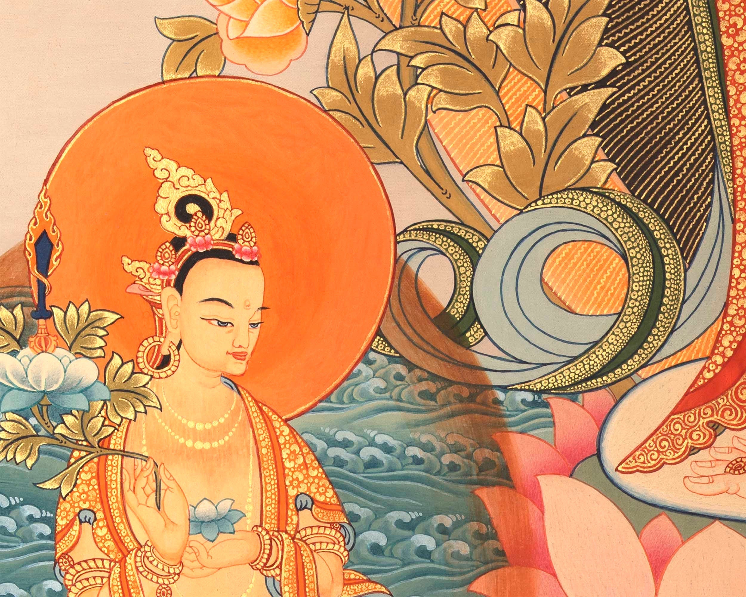 Standing White Tara Mother Goddess Healing Thangka Painting | Wall hanging Decoration for Positivity