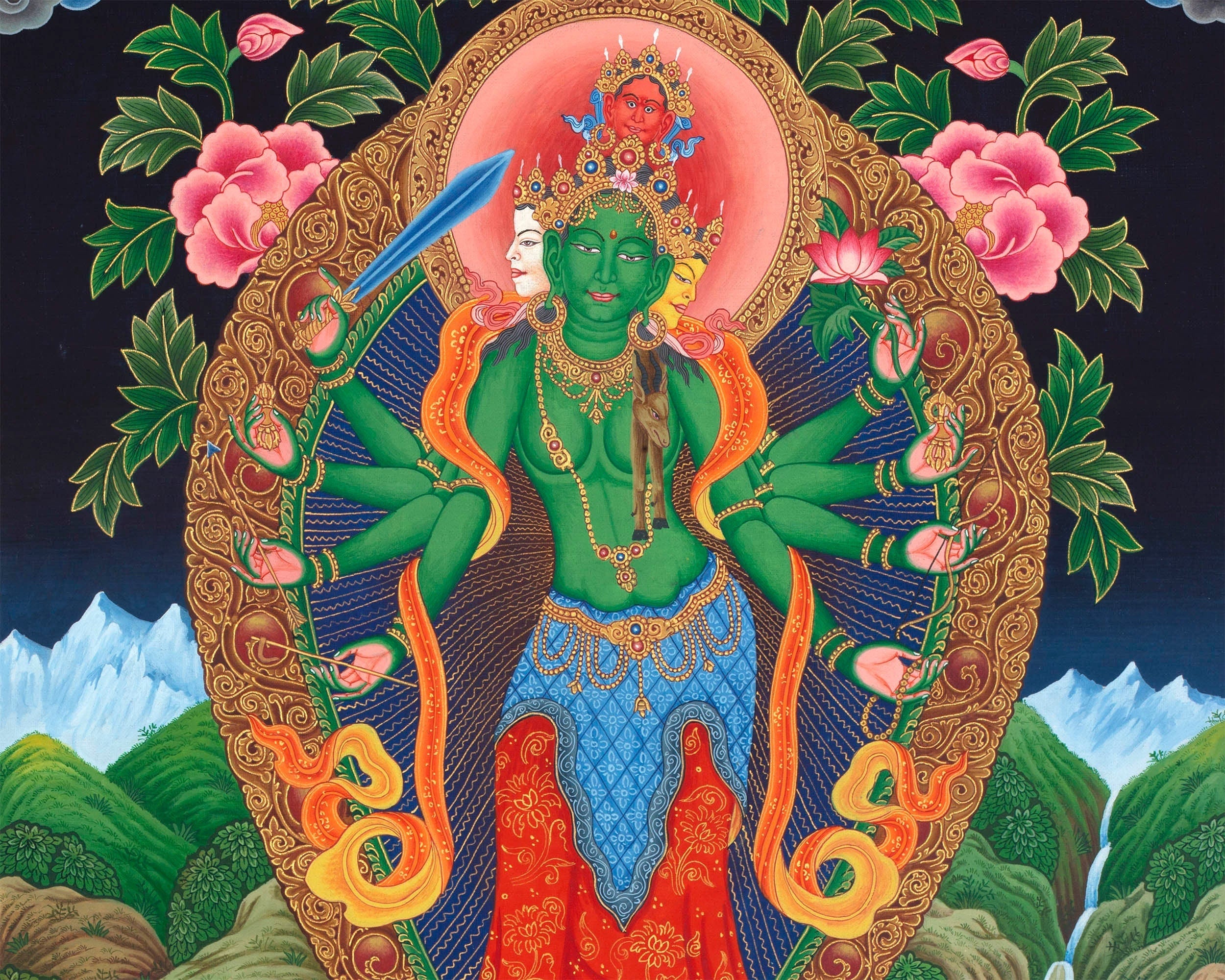 Paubha Painting Of Bodhisattva Avalokiteshvara | Ancient Art Style Popular Among The Newar Artists Of Nepal | Religious Wall Decoration