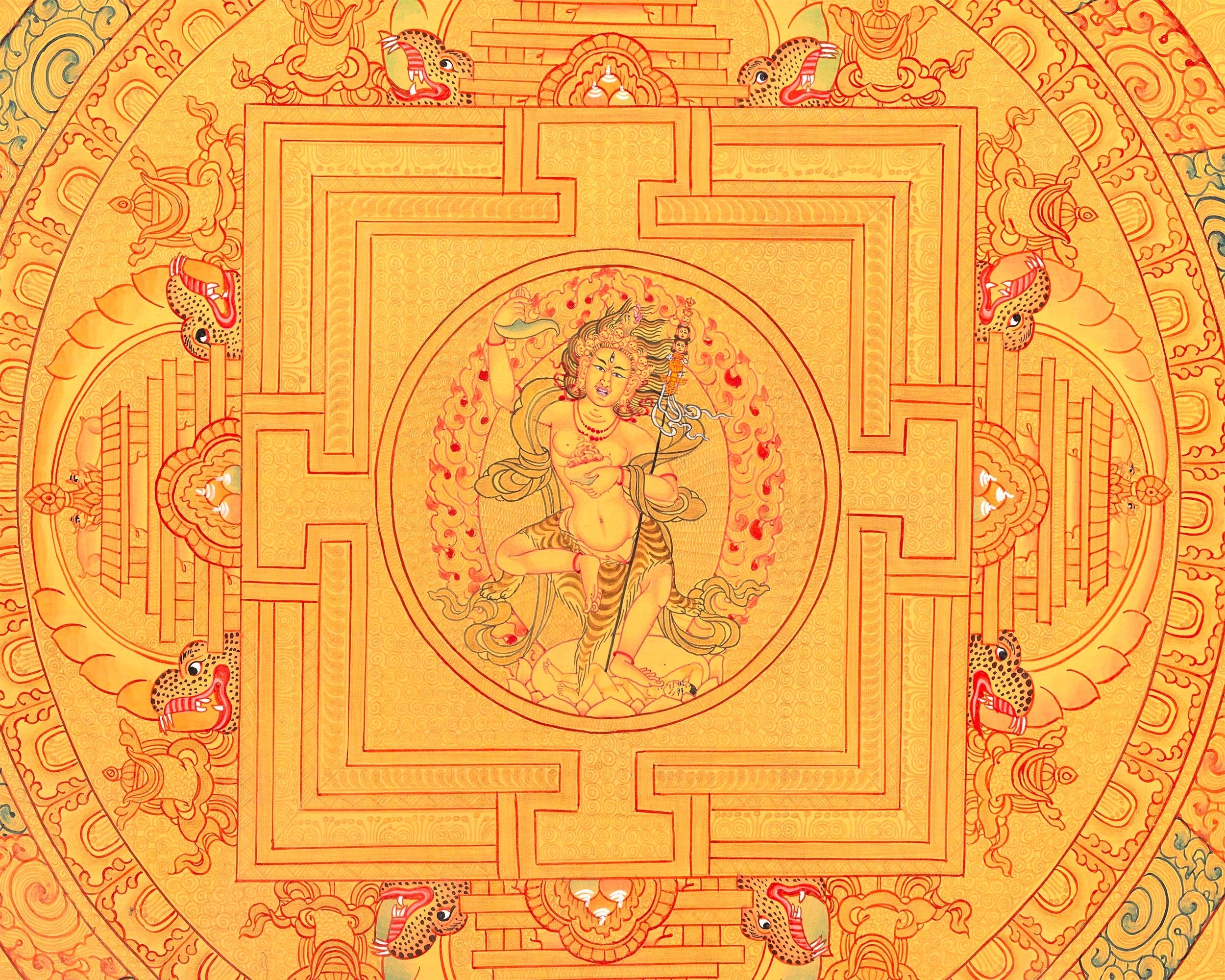 Vajravarahi Yogini Mandala | 24K Gold Thangka Artwork | Traditional Buddhist Art | Religious Wall Decor