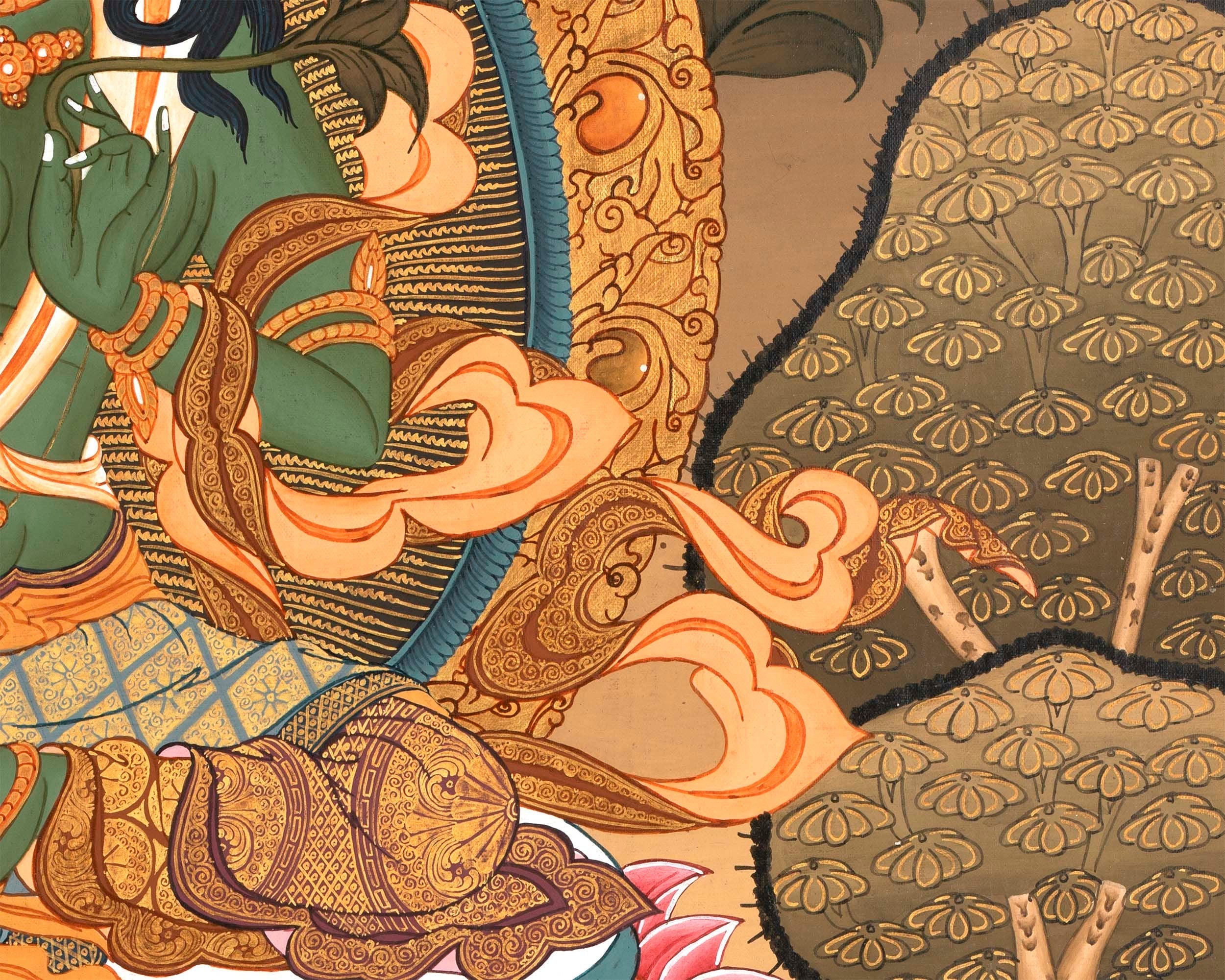 Goddess Green Tara | Small Size Tibetan Thangka Wall Decoration Painting