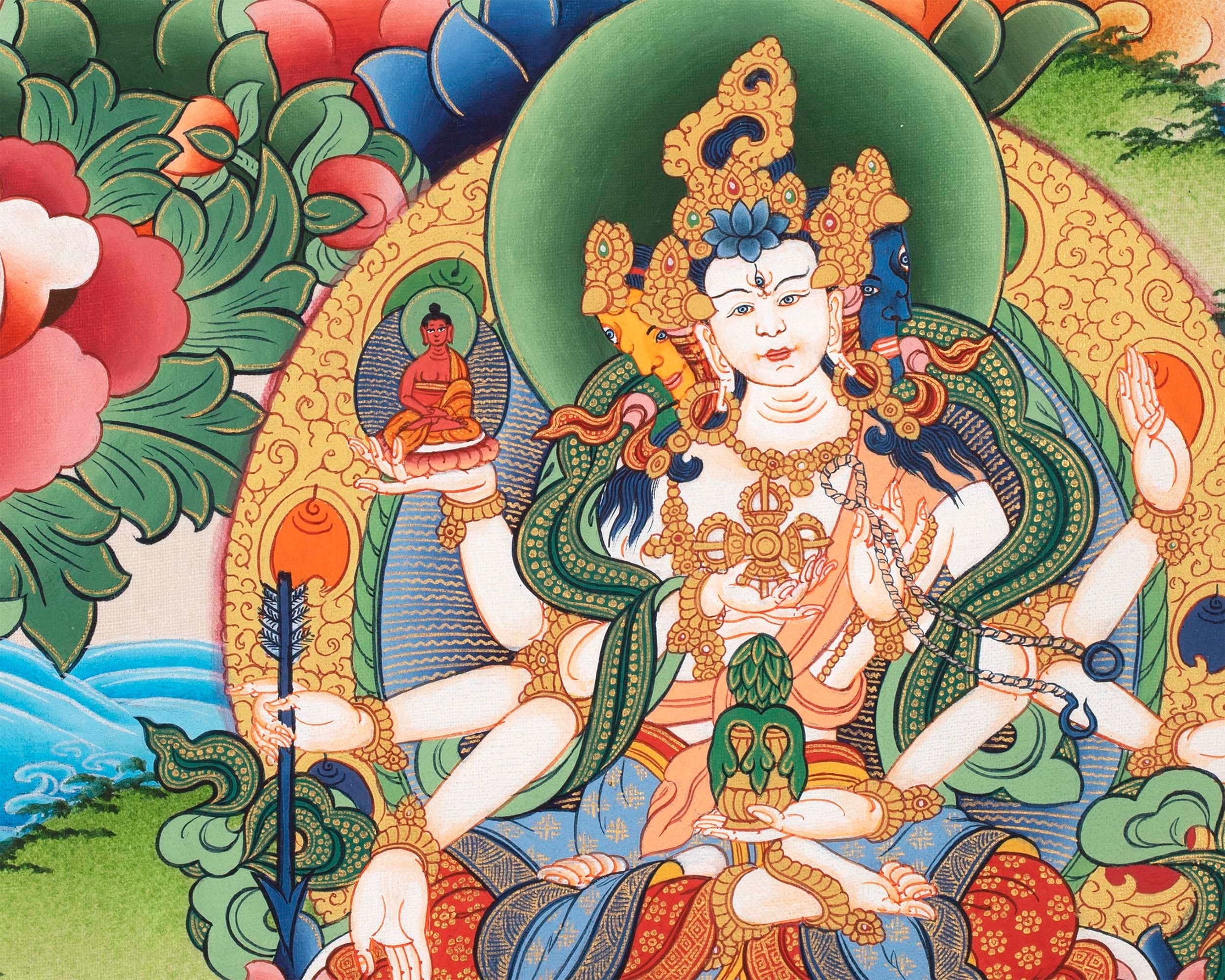 Bodhisattva with White Tara Thangka | Cotton Canvas Art