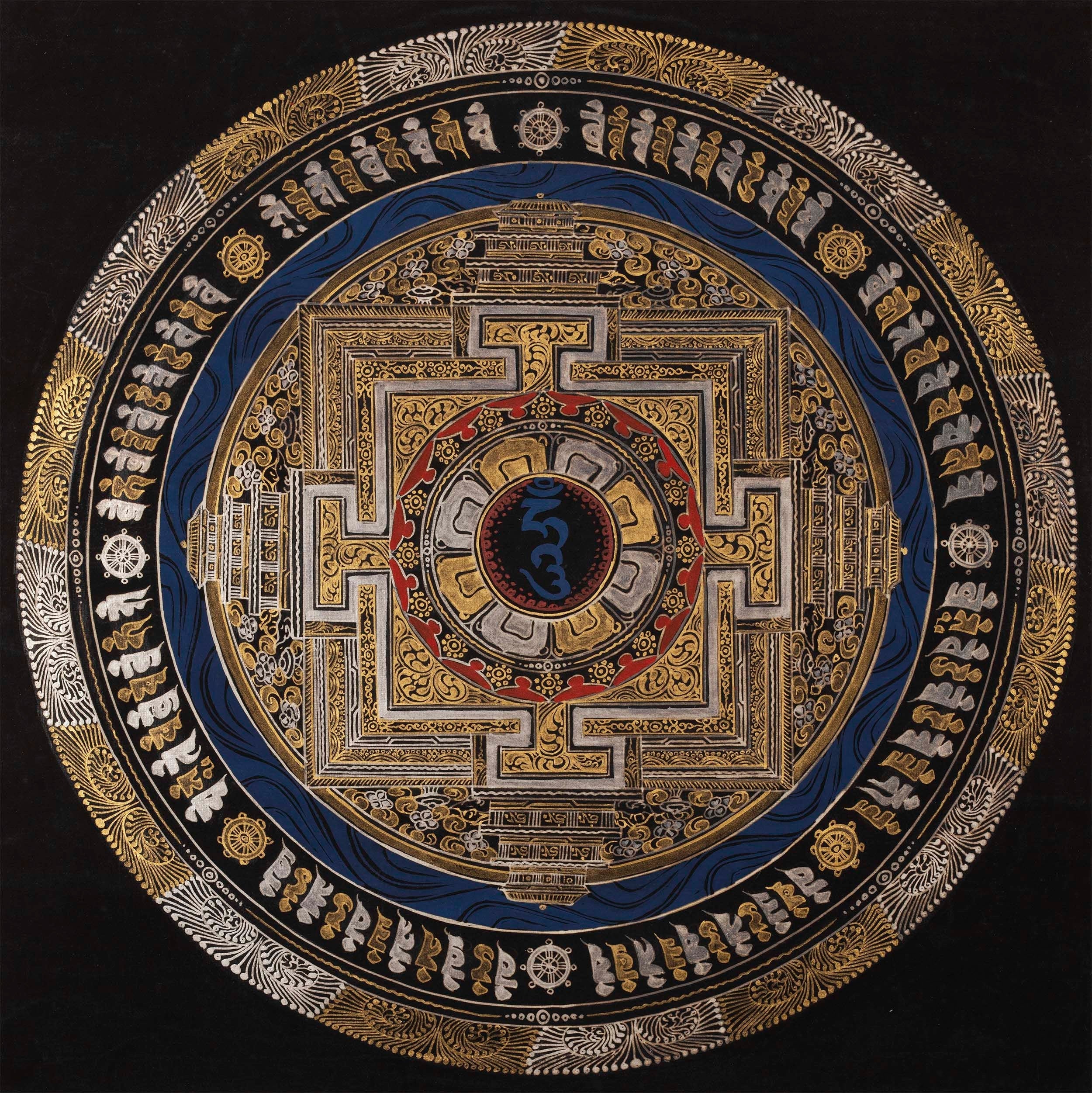 Mantra Mandala Handmade Painting | Om Mani Padme Hum Mantra mandala Thangka | Best Home Decor