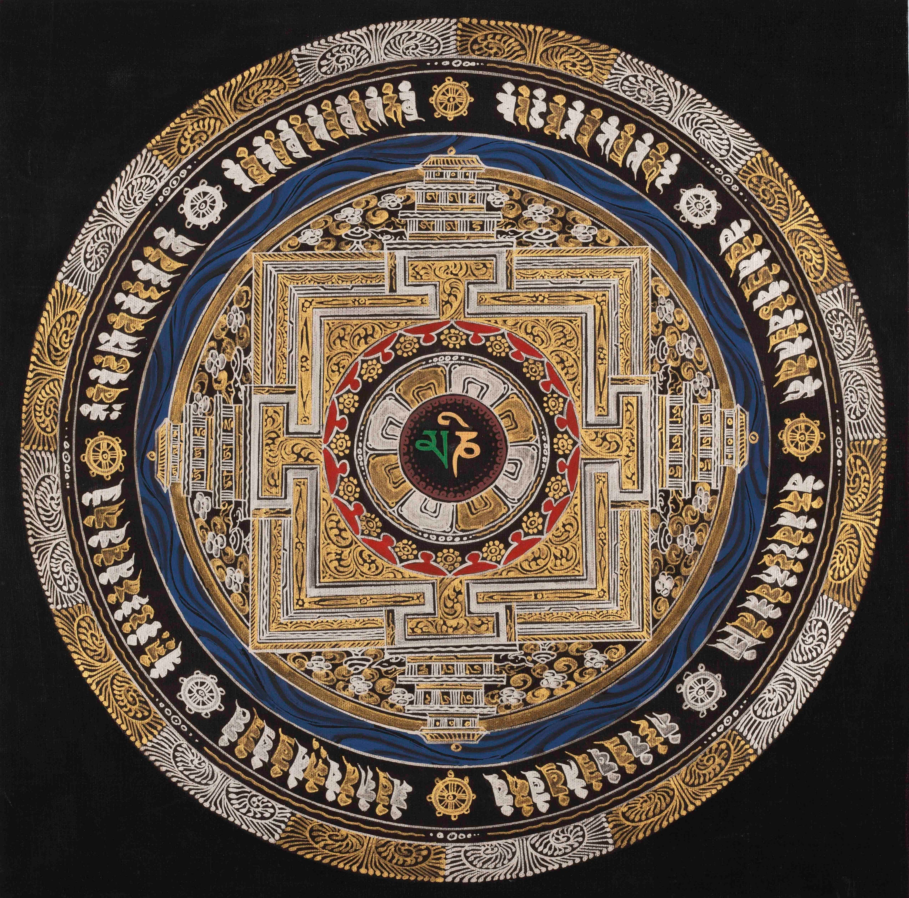 Mantra Mandala Handmade Painting | Om Mani Padme Hum Mantra mandala Thangka | Best Home Decor