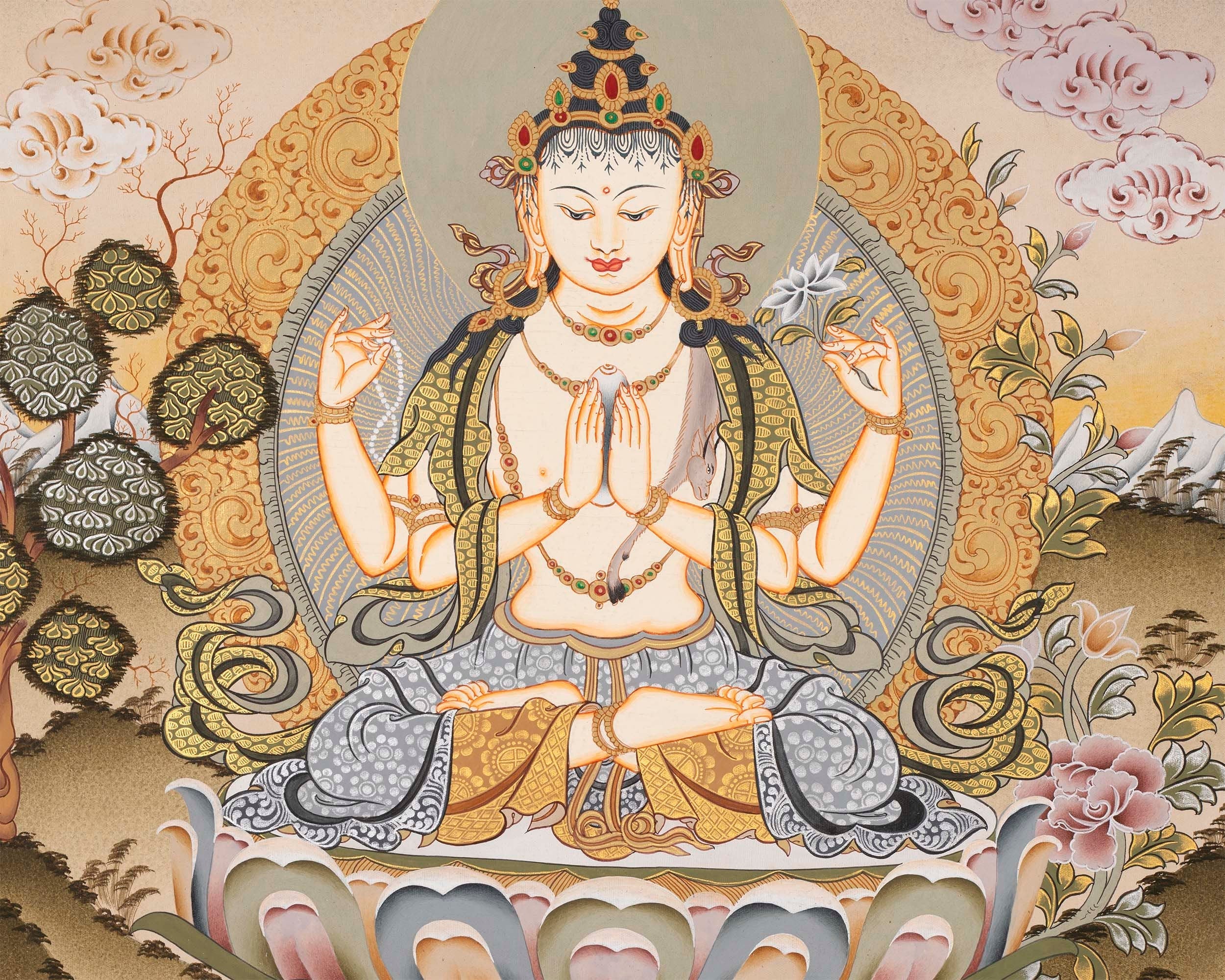 Four Armed Avalokiteshvara Chenrezig | Good Luck Symbols Art