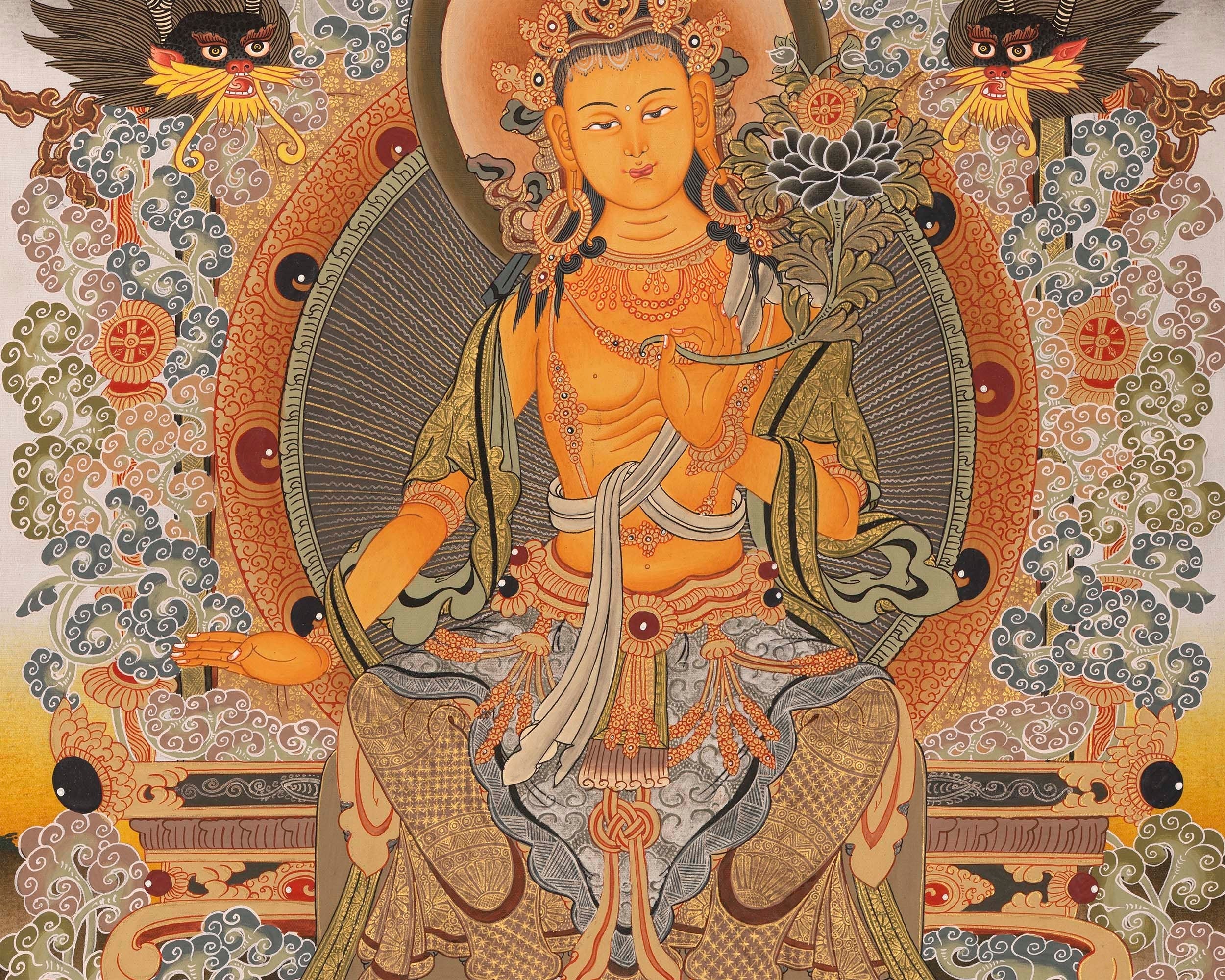 Maitreya Buddha Thangka | Original Handpainted Tibetan Art | Wall Hanging Decor