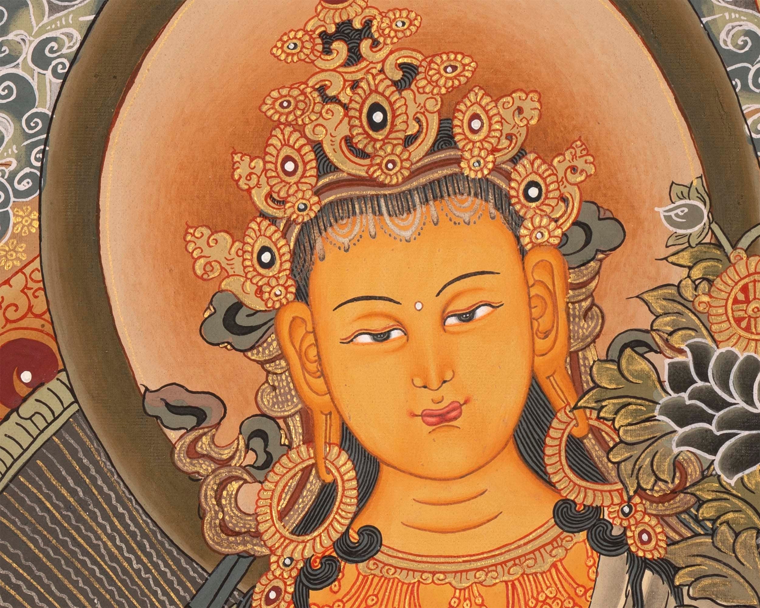 Maitreya Buddha Thangka | Original Handpainted Tibetan Art | Wall Hanging Decor
