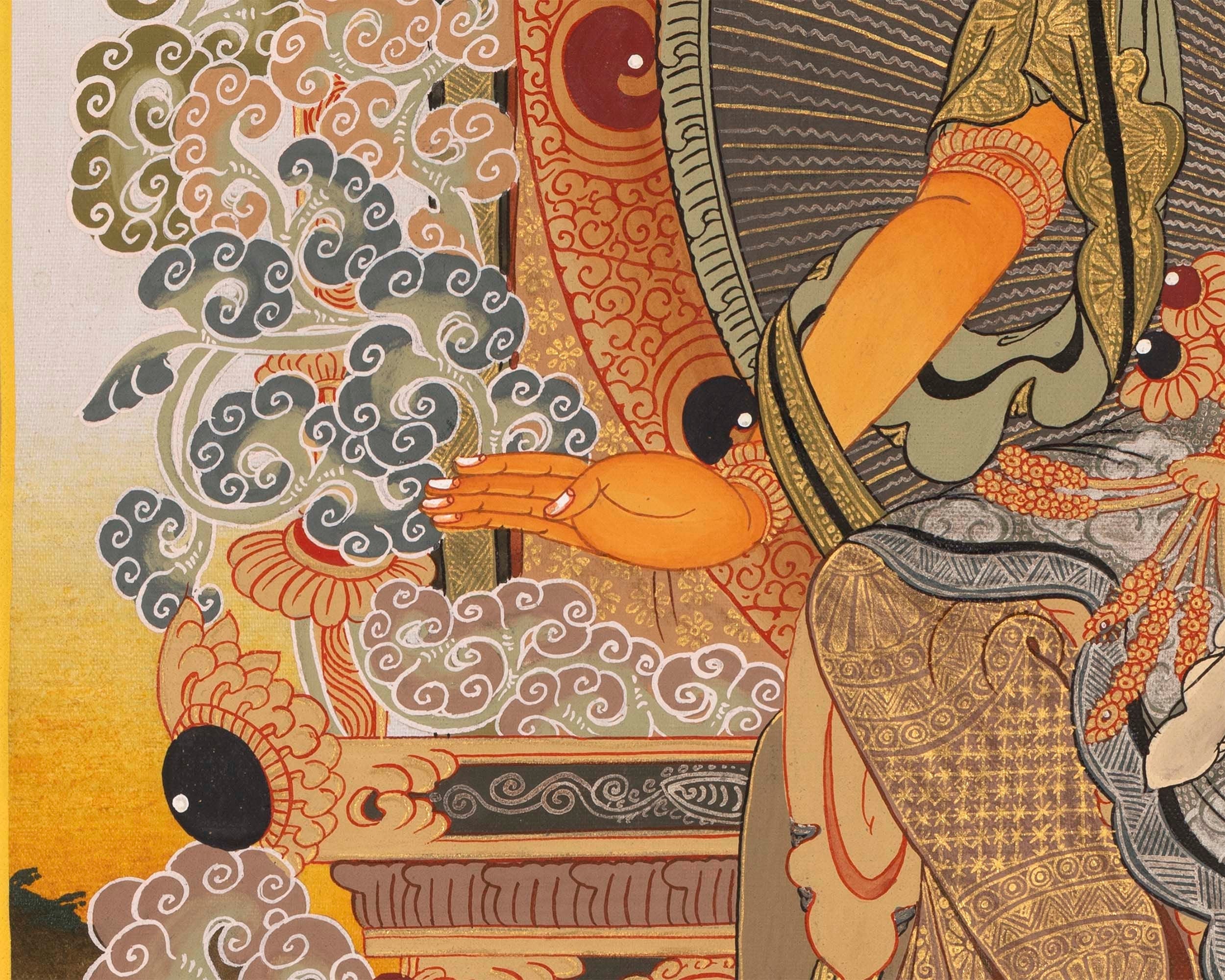 Maitreya Buddha Thangka | Original Handpainted Tibetan Art | Wall Hanging Decor