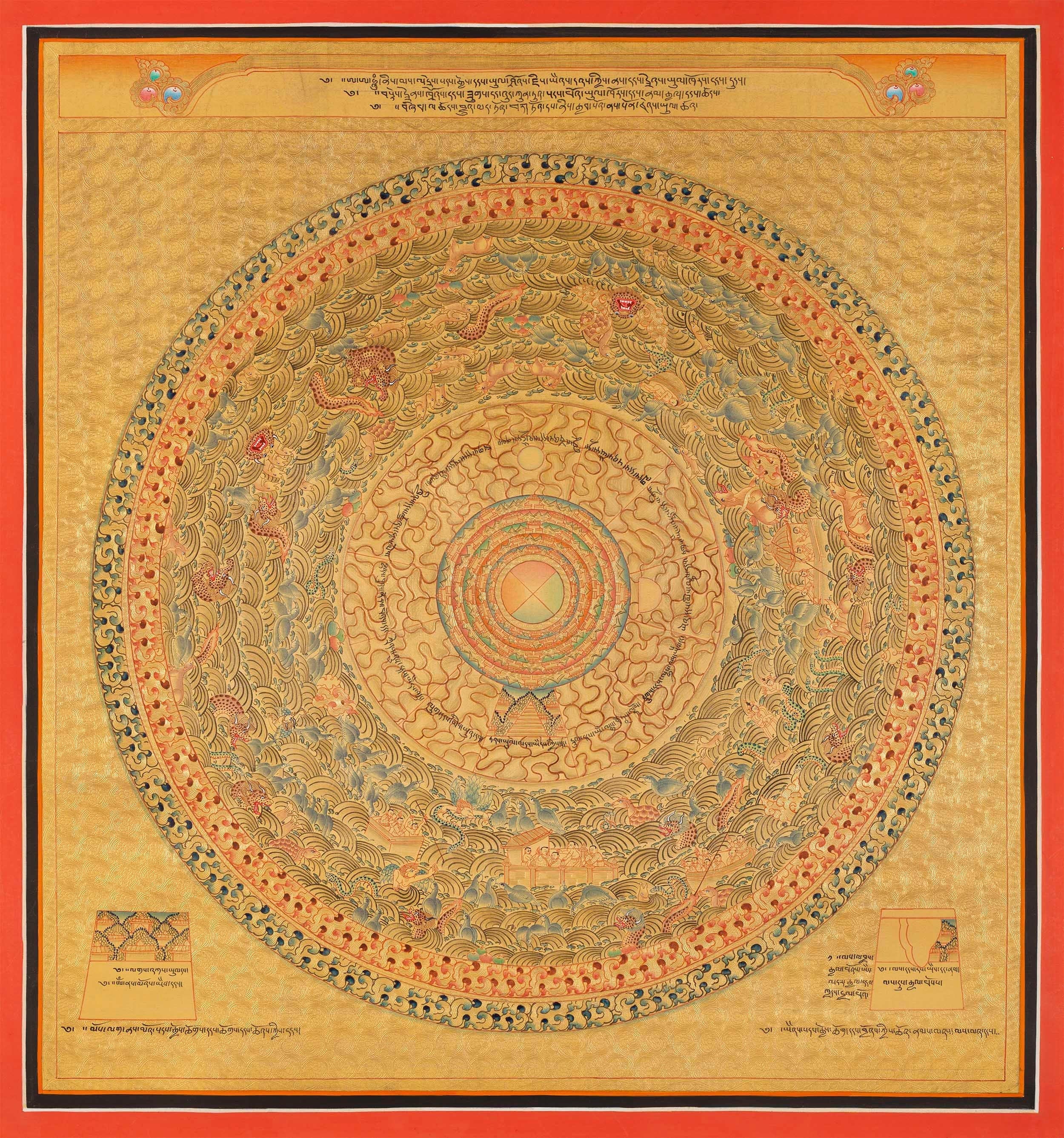 Golden Cosmic Mandala Set | Original Hand Painted Tibetan Mandala Thangka | Yoga Meditation Canvas Art for your Peace and wellbeing