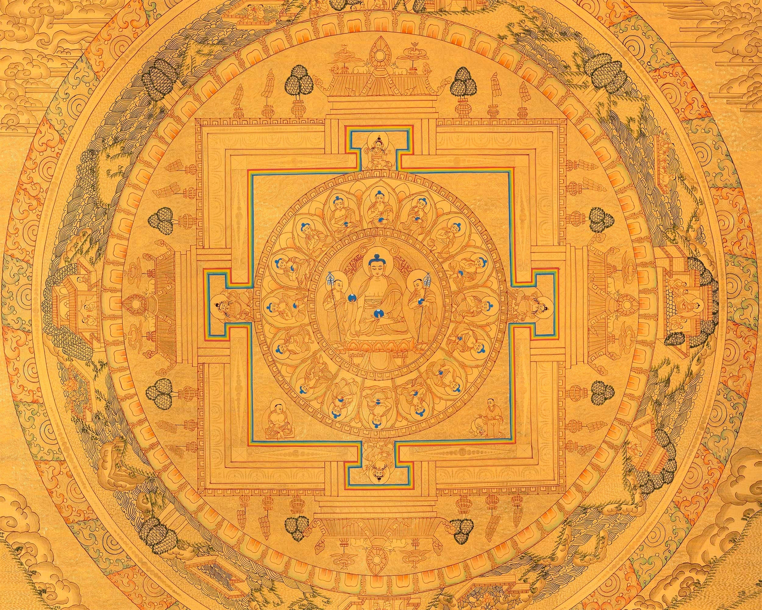 Full Gold Buddha Mandala | Original Hand-Painted Buddhist Wall Hanging Art