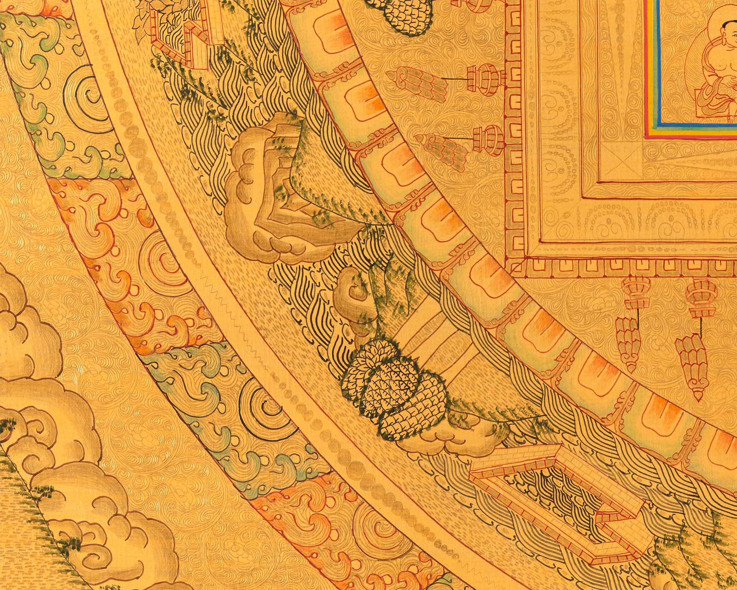 Full Gold Buddha Mandala | Original Hand-Painted Buddhist Wall Hanging Art