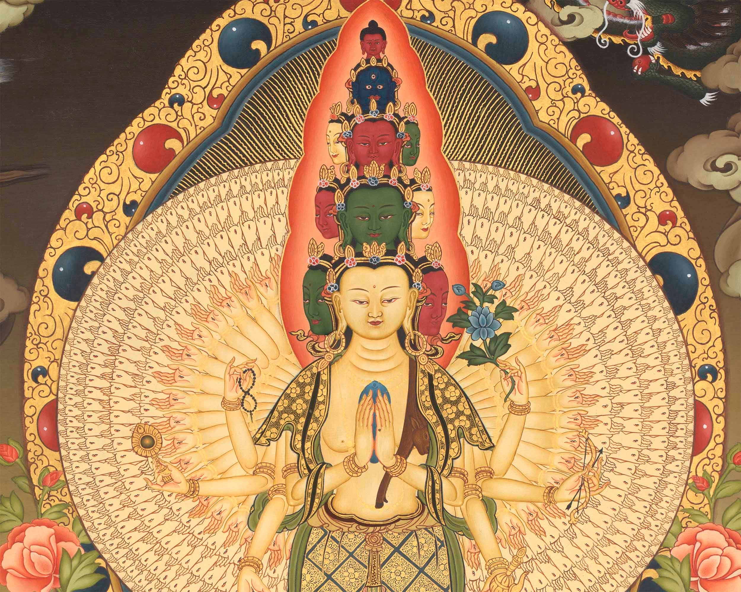 Original Hand painted Avalokiteshvara Thangka | Traditional Tibetan Artwork Painted
