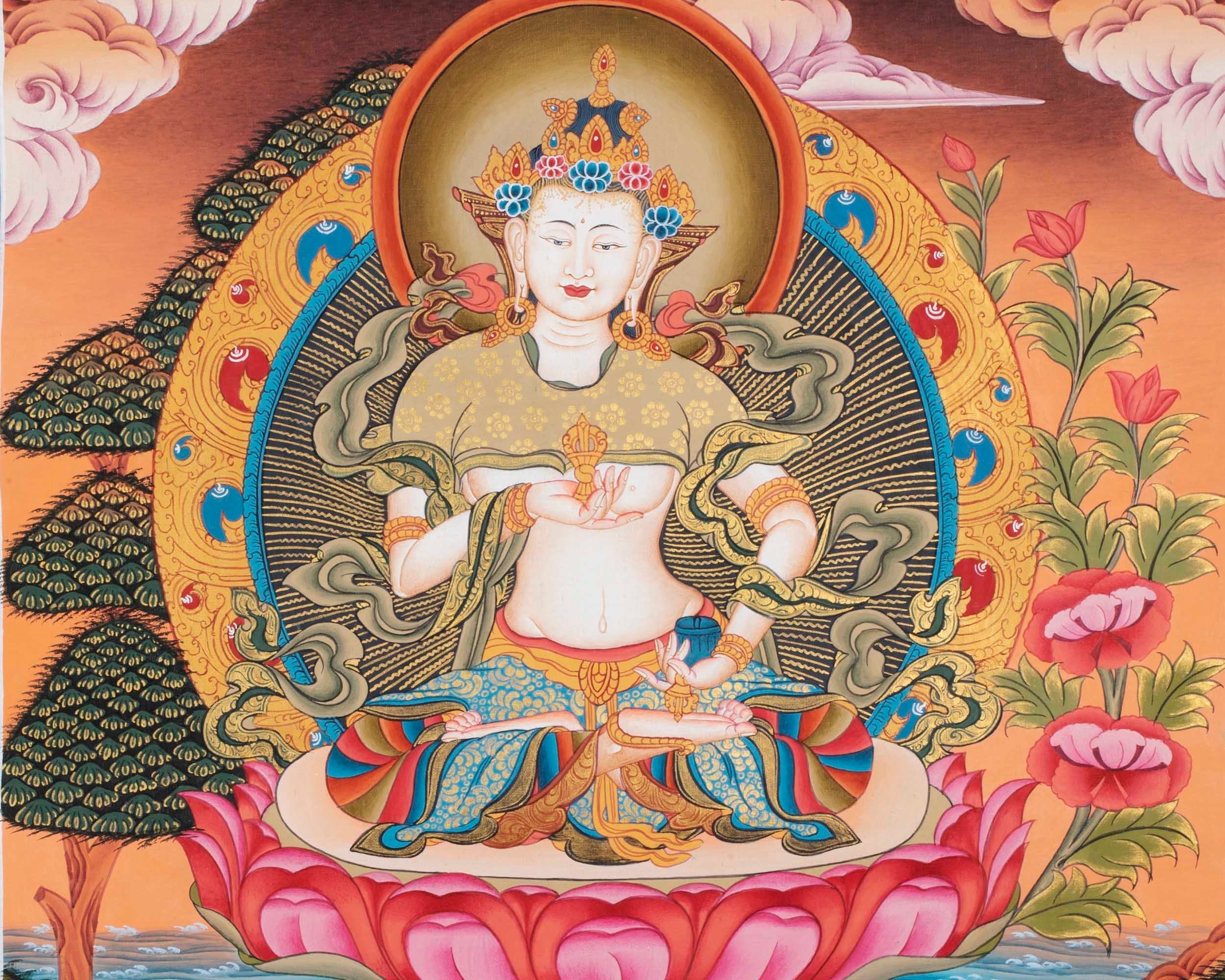 Hand Painted Vajrasattva Thangka | Original Dorje Sempa Wall Painting