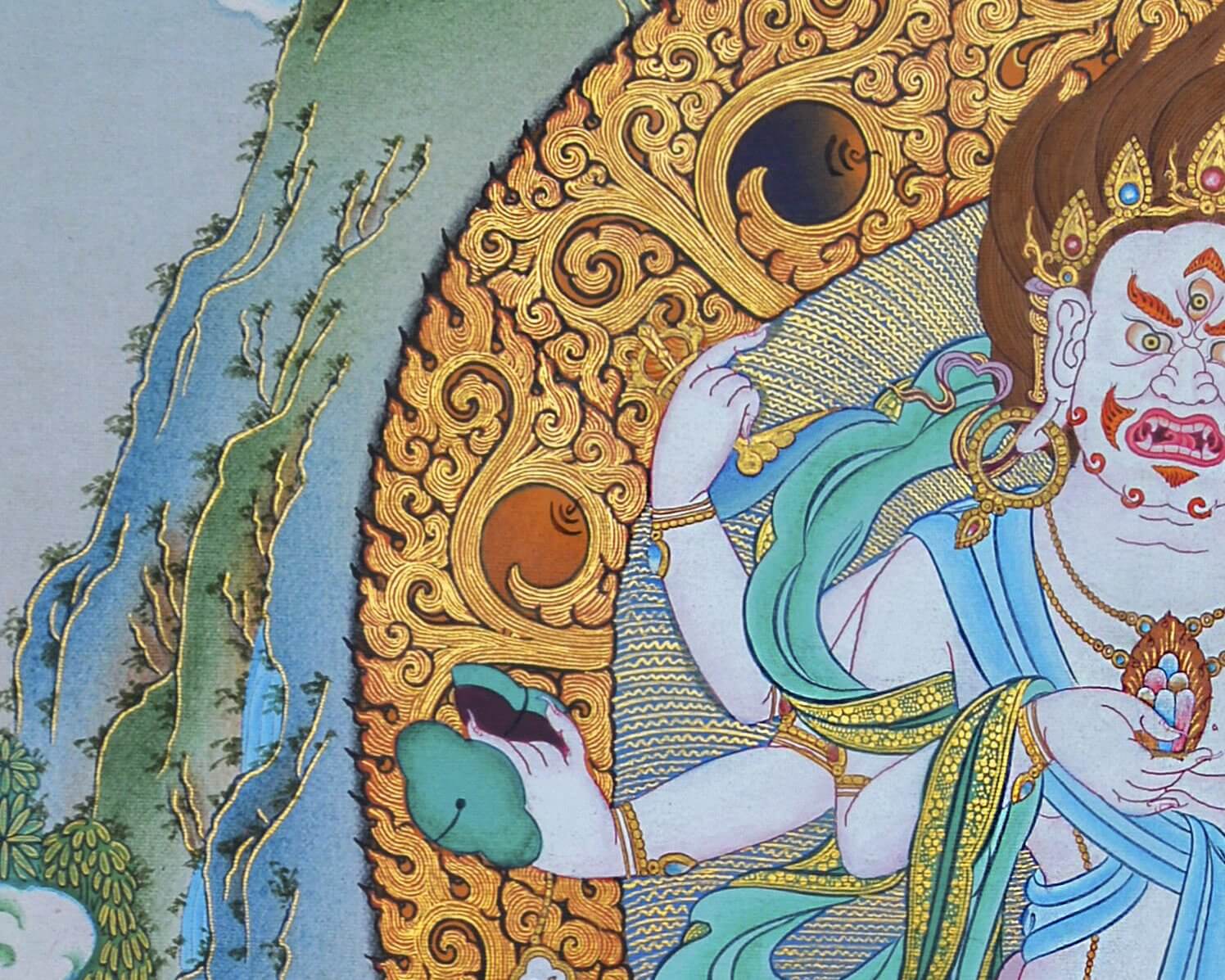 Six-armed White Mahakala | Hand painted Thangka | Himalayan Tibetan Buddhist Art