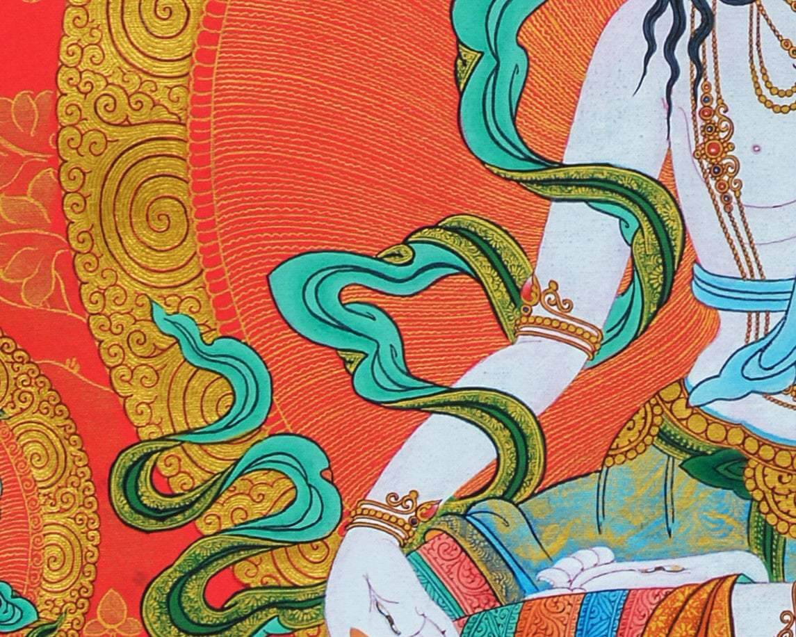 Rare Eight White Tara Thangka | 24k Gold In Red | Long Life Mother Drolma