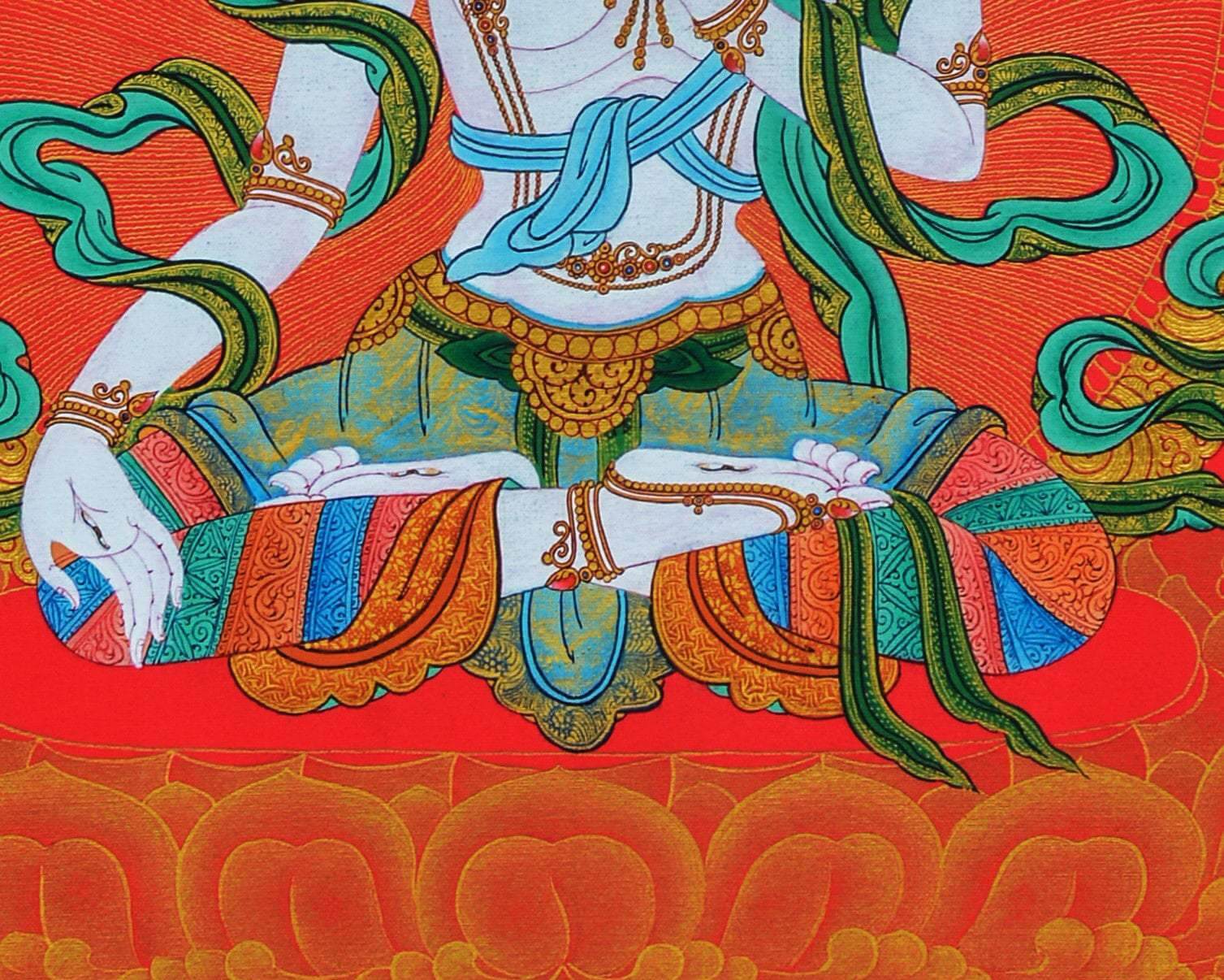 Rare Eight White Tara Thangka | 24k Gold In Red | Long Life Mother Drolma