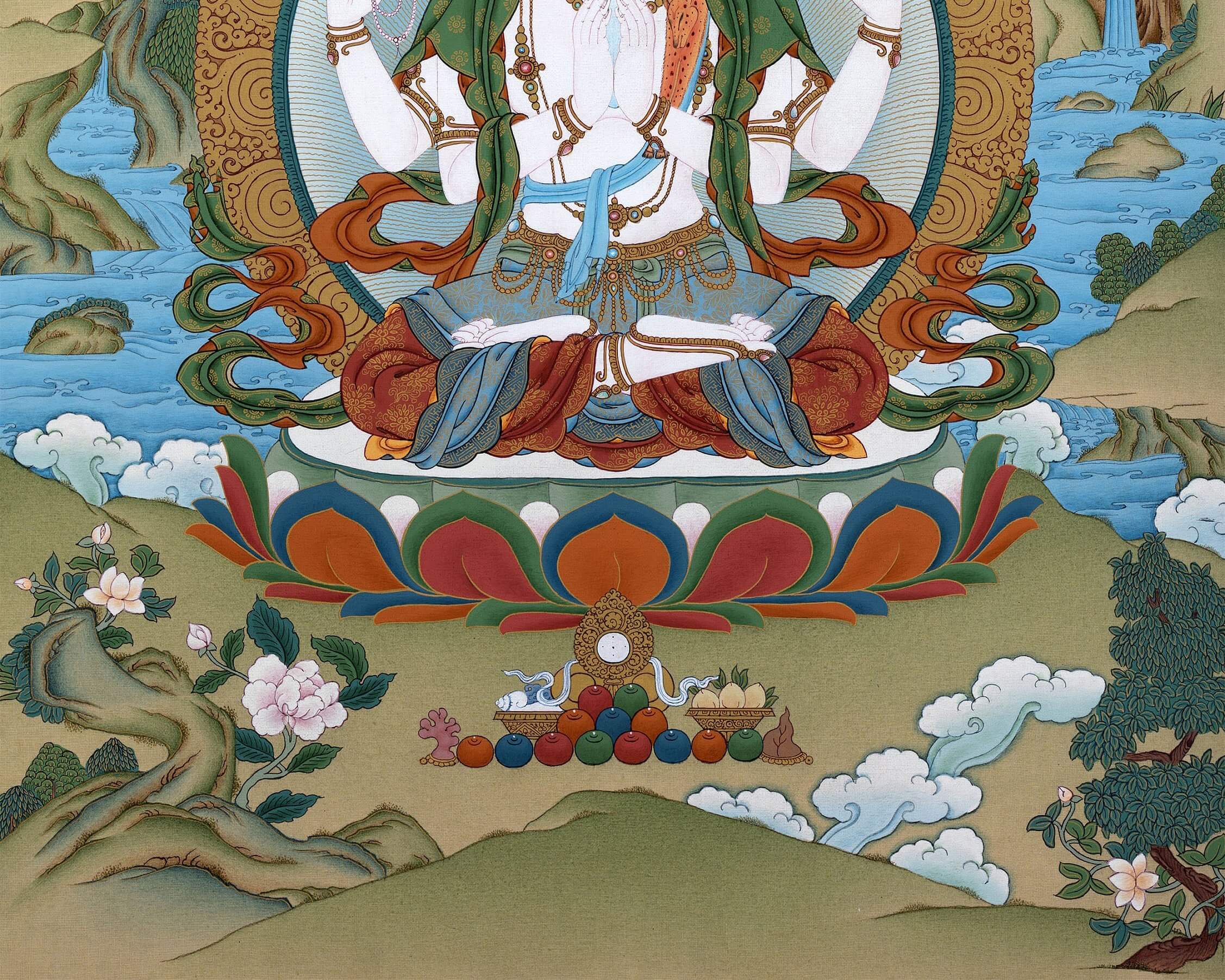 Avalokiteshvara, Chenrezig Bodhisattva Thangka Painting, Tibetan Vajrayana Painting