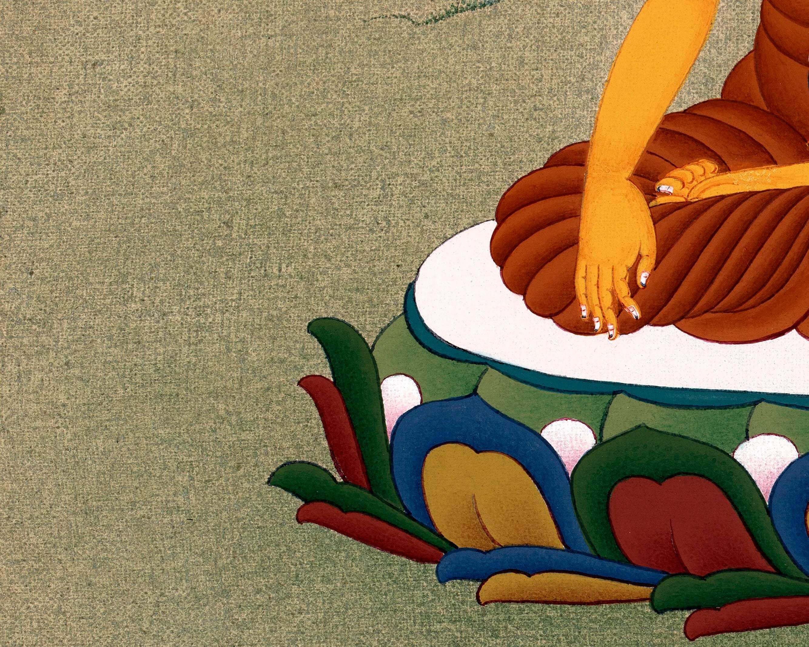 Buddha Shakyamuni Thangka, Hand Painted Tibetan Buddha Painting in Stone colors & 24K Gold, Karma gadri