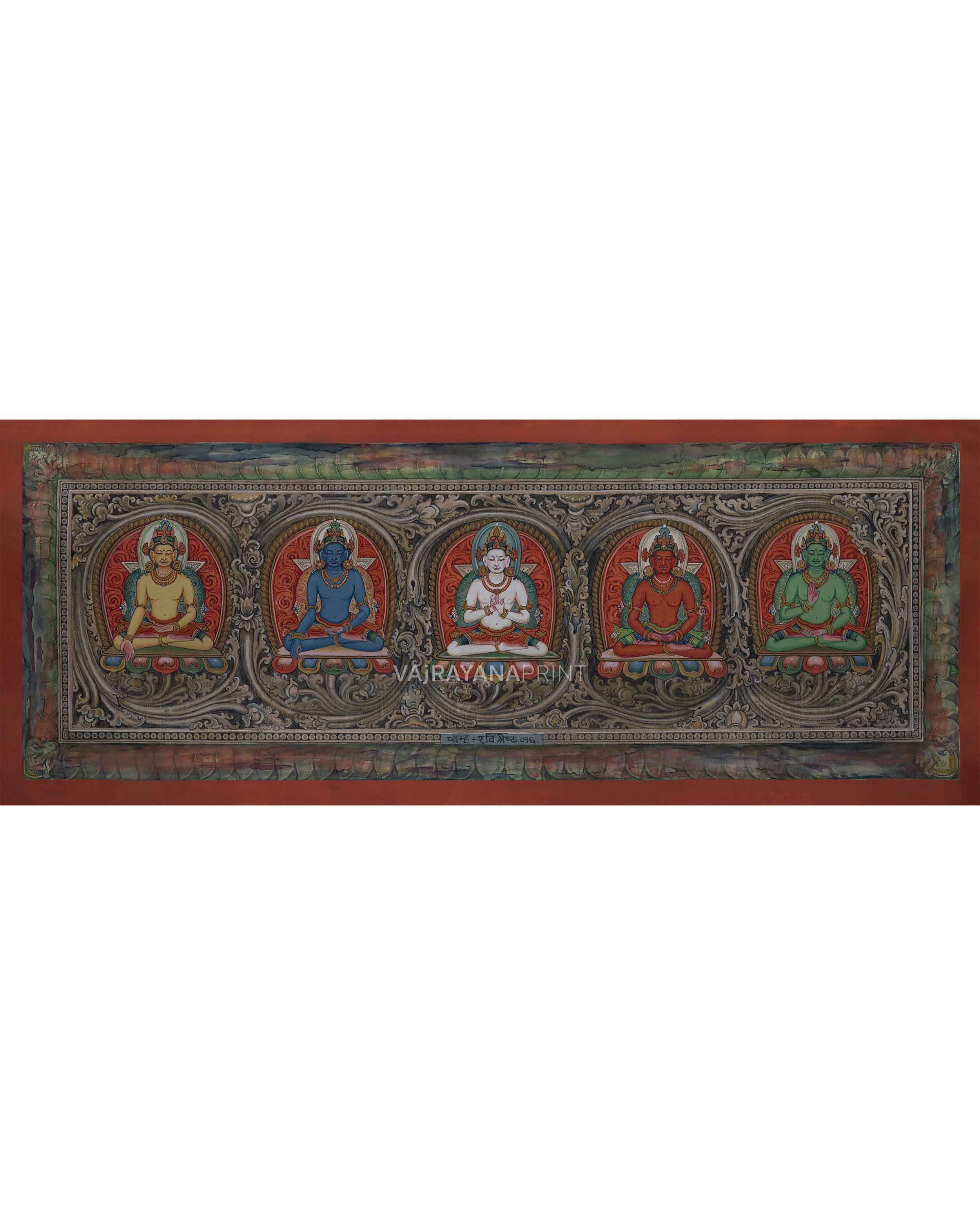 5 Buddhas Giclee Print For Meditation and Mindfuless | Punccha Buddha Canvas Art For Wall Decor