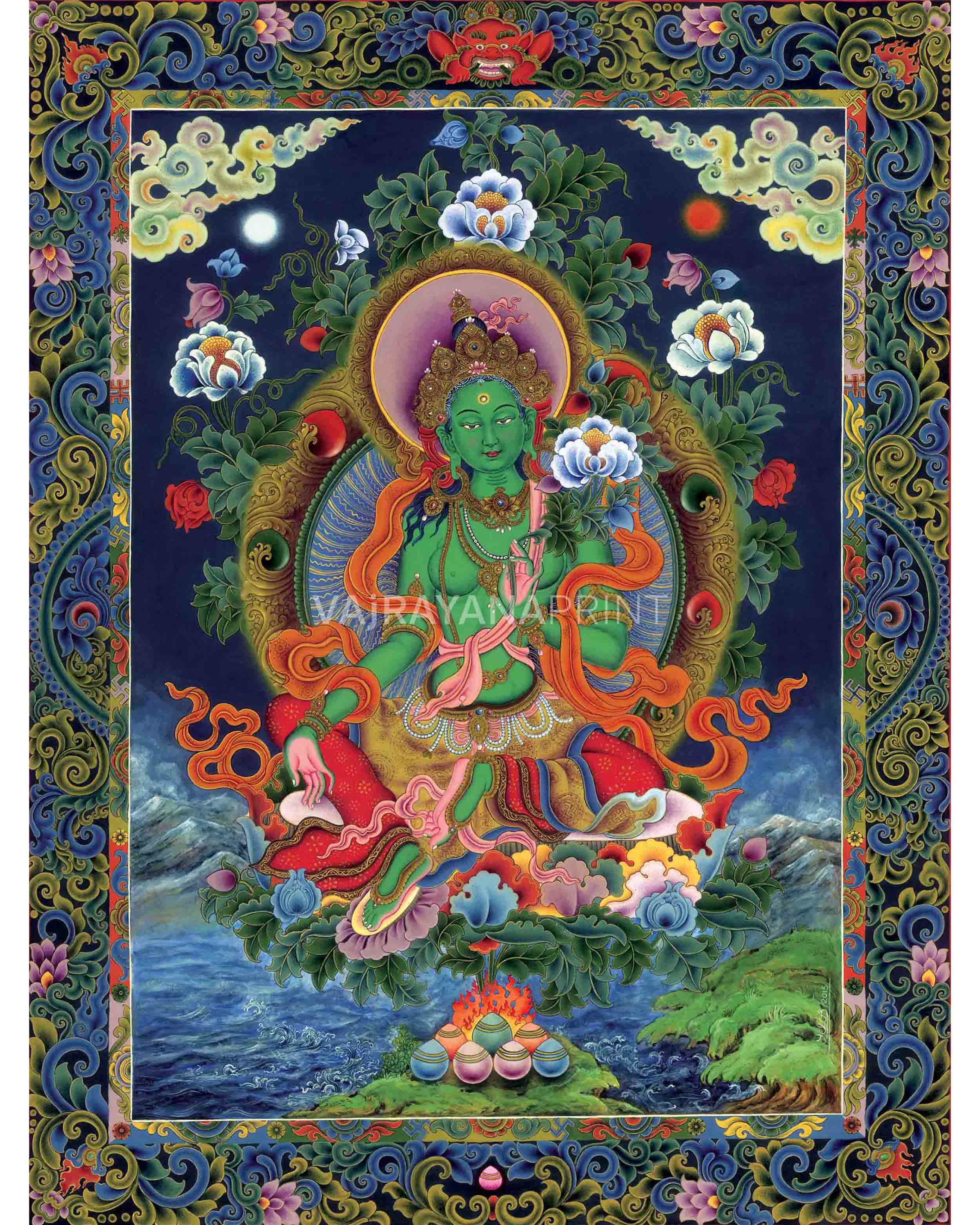 Green Tara Bodhisattva Thangka Prints | Digital Canvas Prints