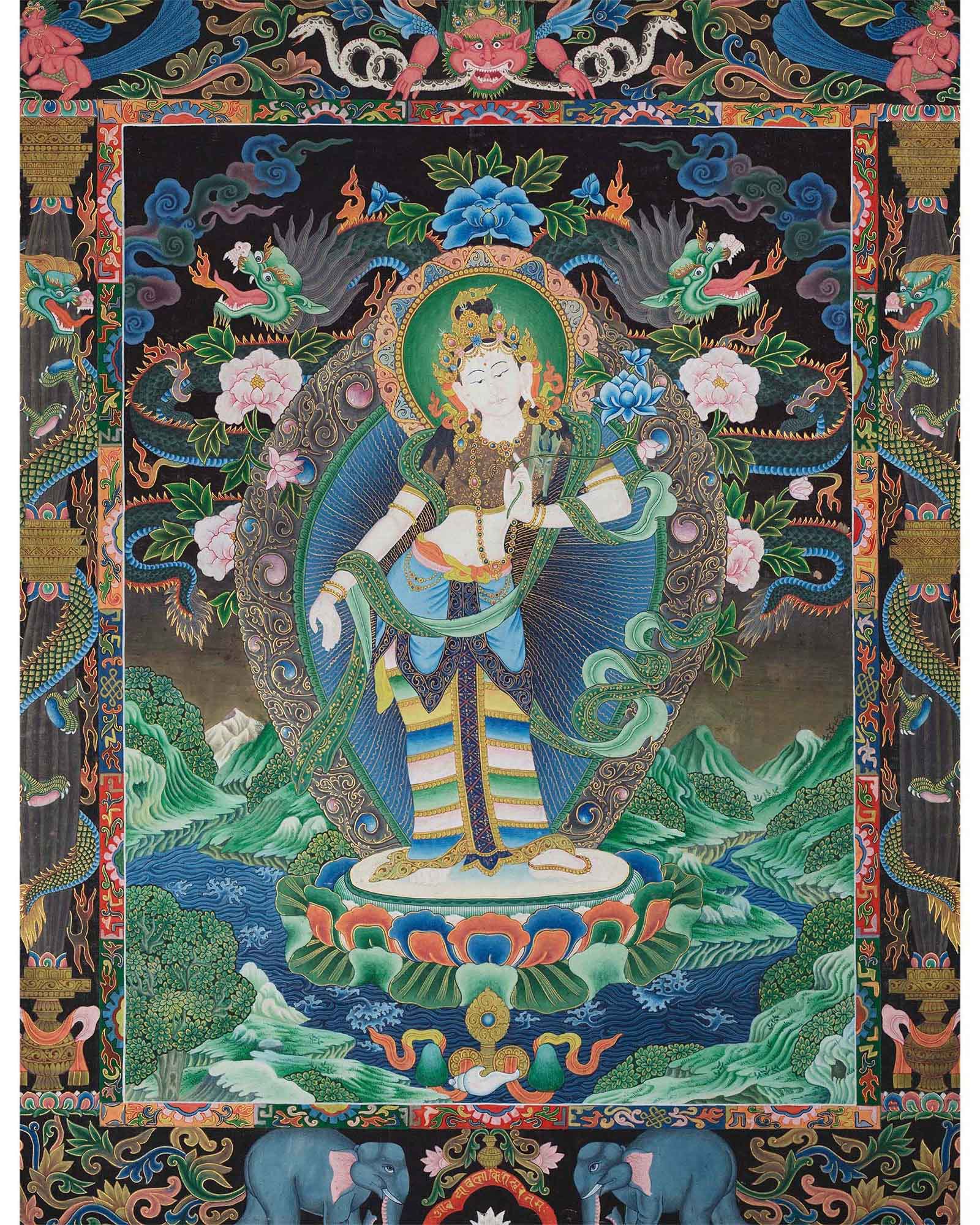 Padmapani Lokeshvara Tibetan Thangka | Paubha Art Meditation