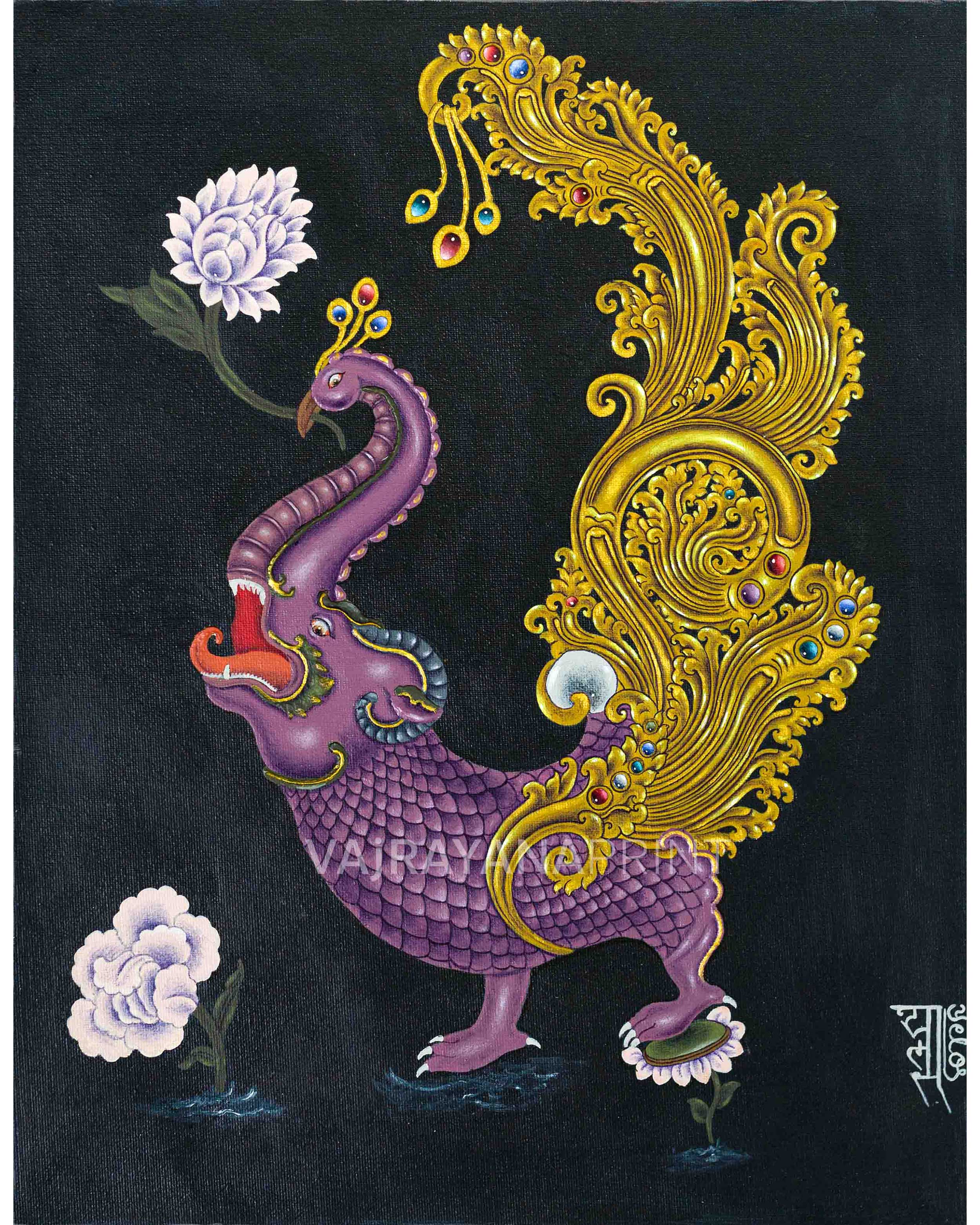 Hiti Manga Thangka Print | Traditional Makara | Spiritual Gifts