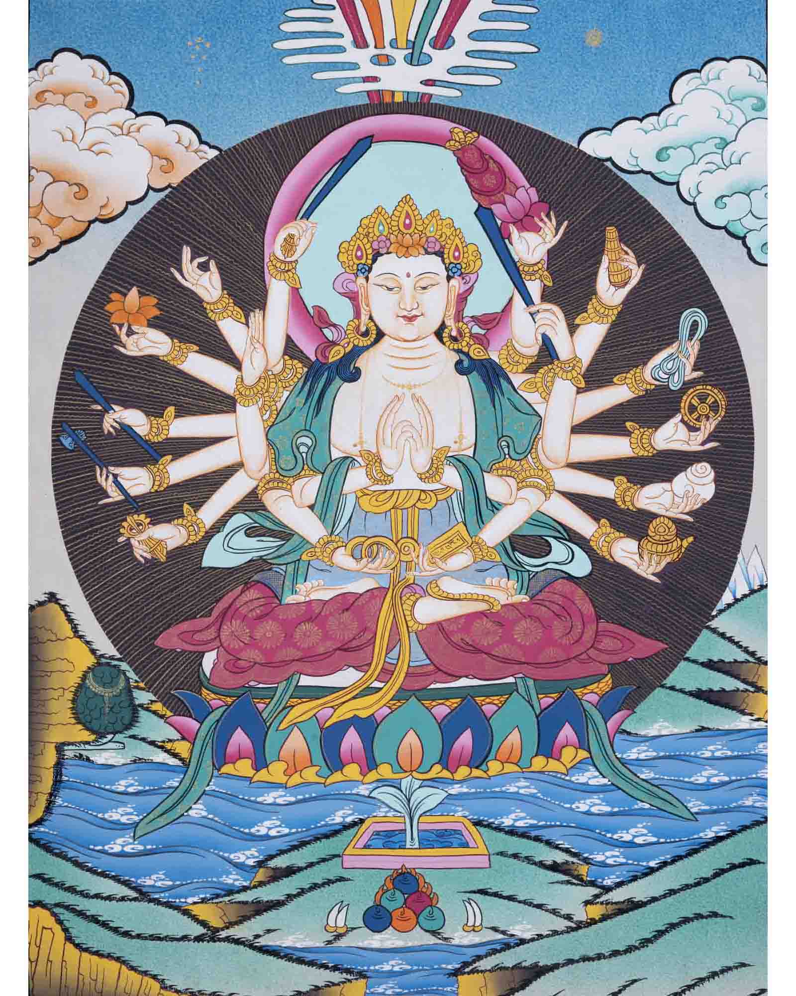 18 Armed Cundi Bodhisattva Thangka | Spiritual Art
