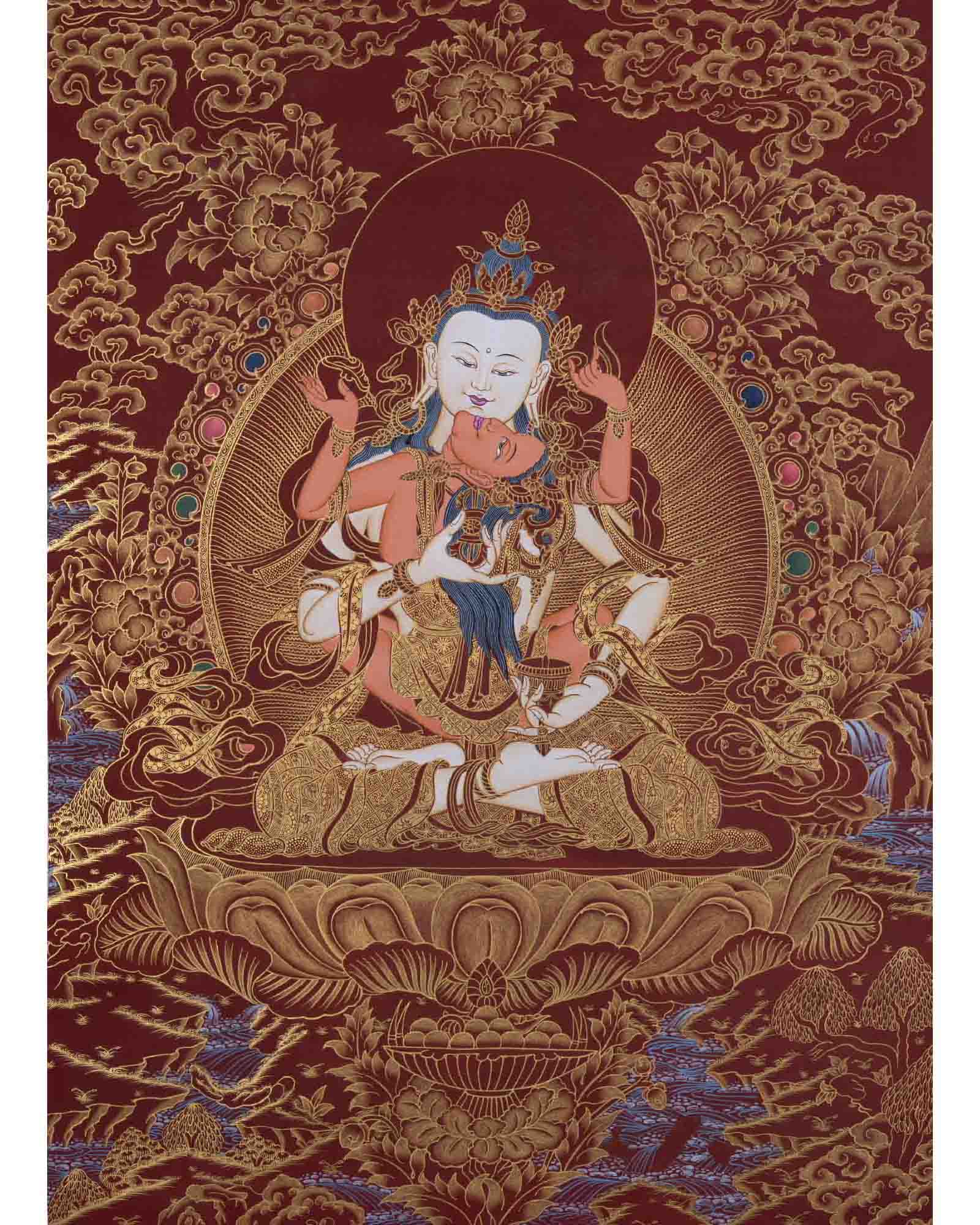 Red And Gold Vajrasattva Yab Yum Thangka