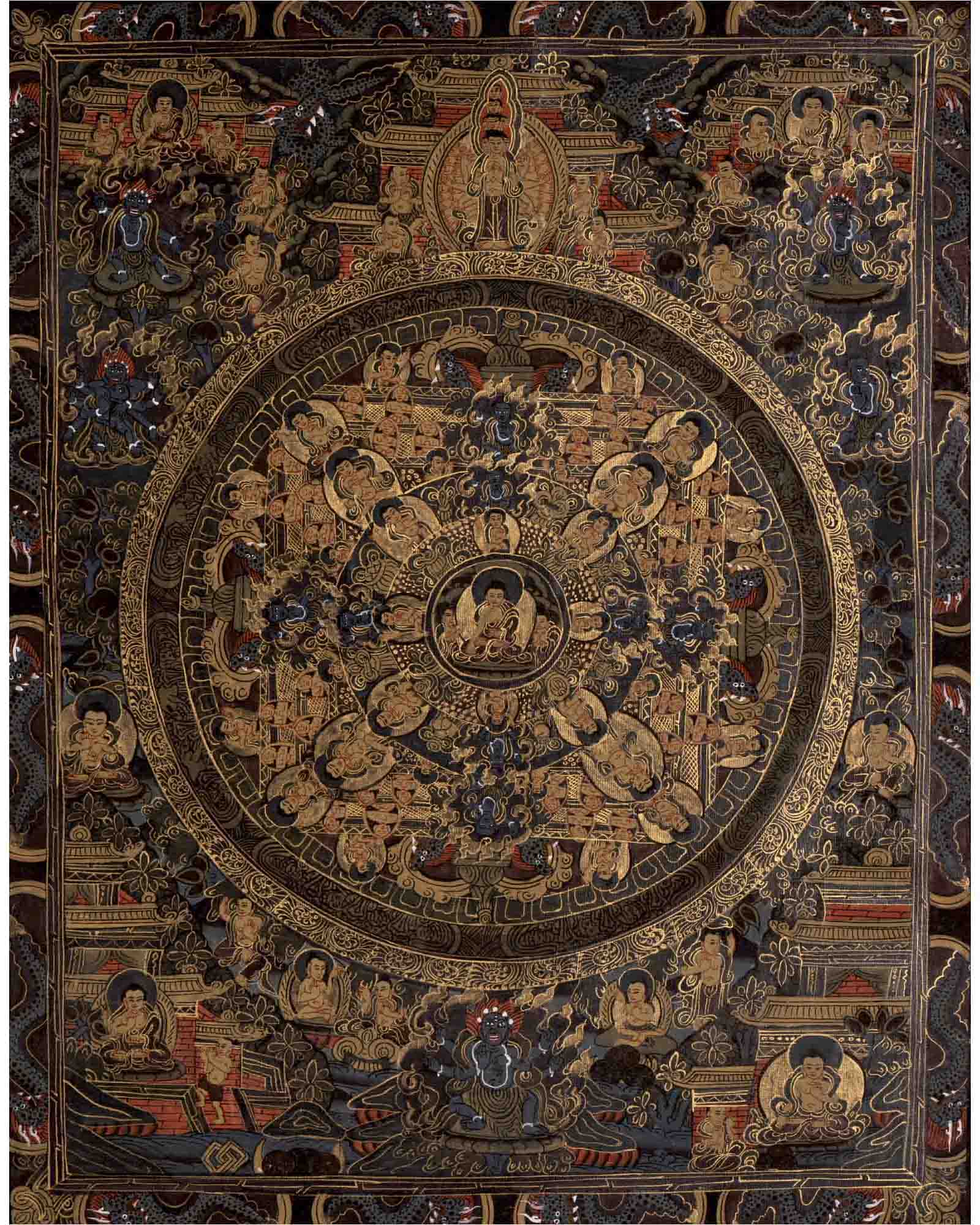 Dark Themed Shakyamuni Buddha Mandala | Wall Hanging