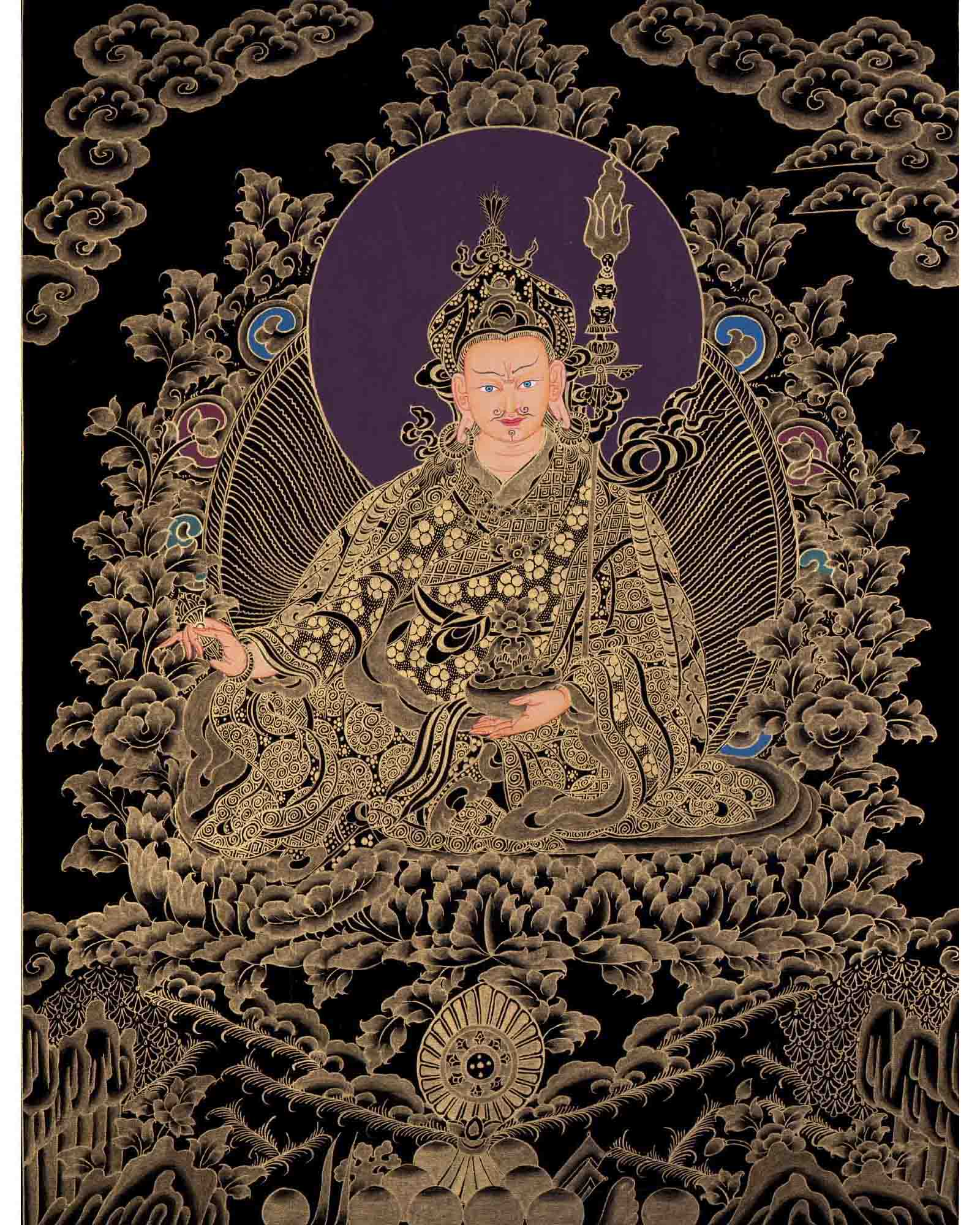 Black And Gold Style Guru Rinpoche Thangka | Art Painting