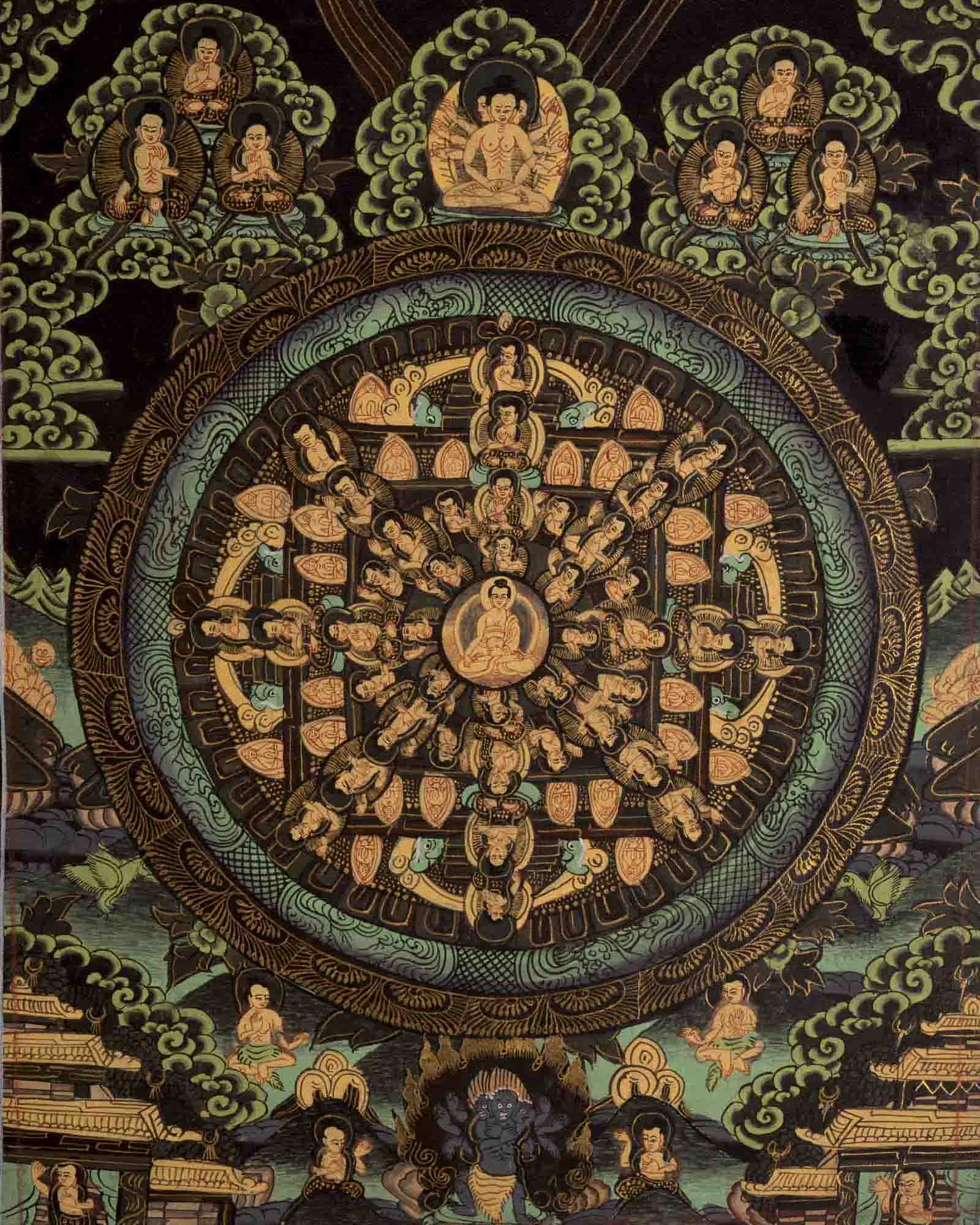 Vintage Small Dark Shakyamuni Buddha Mandala | Art Painting