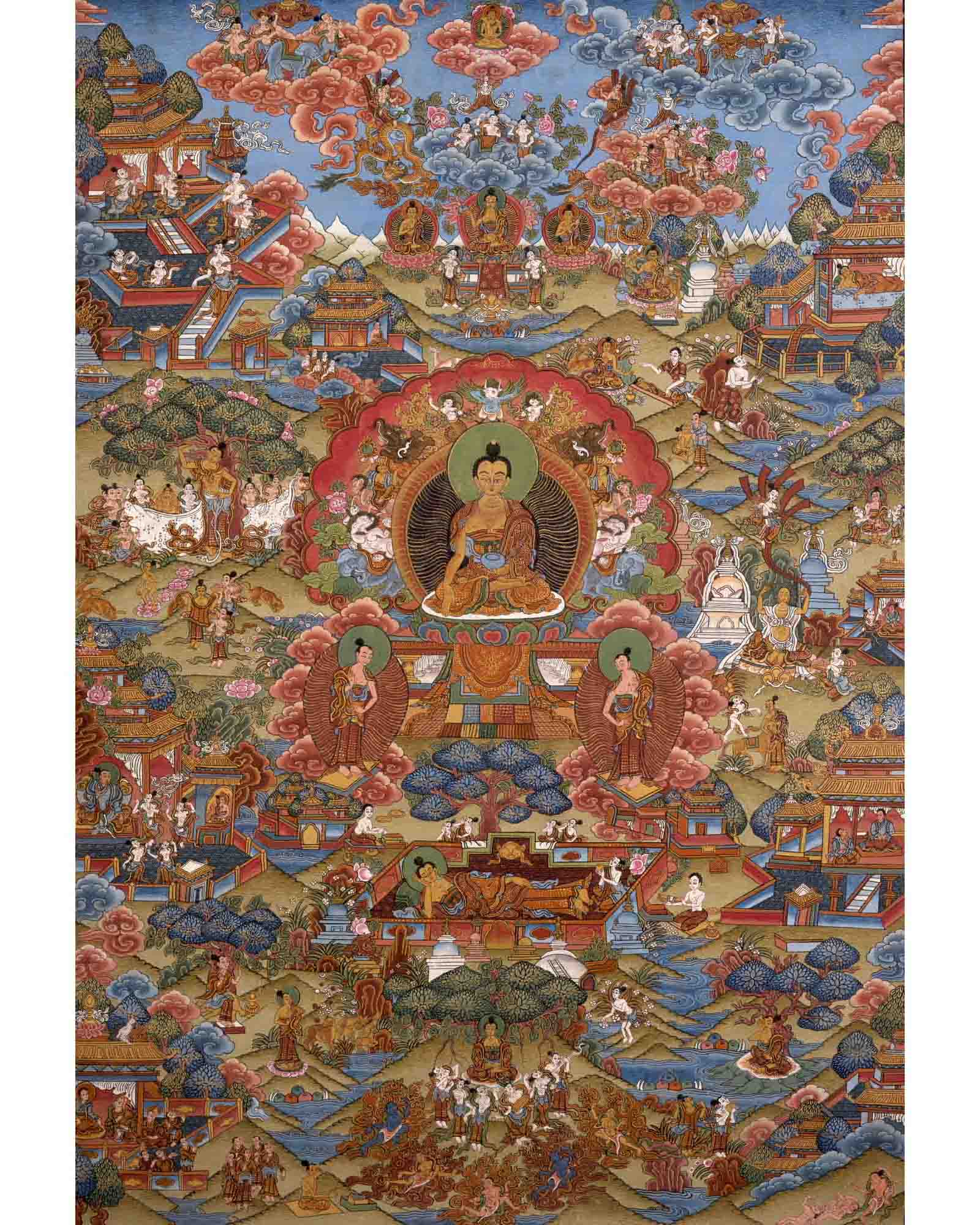 Vintage Buddha life Story Thangka | Wall Decoration Painting