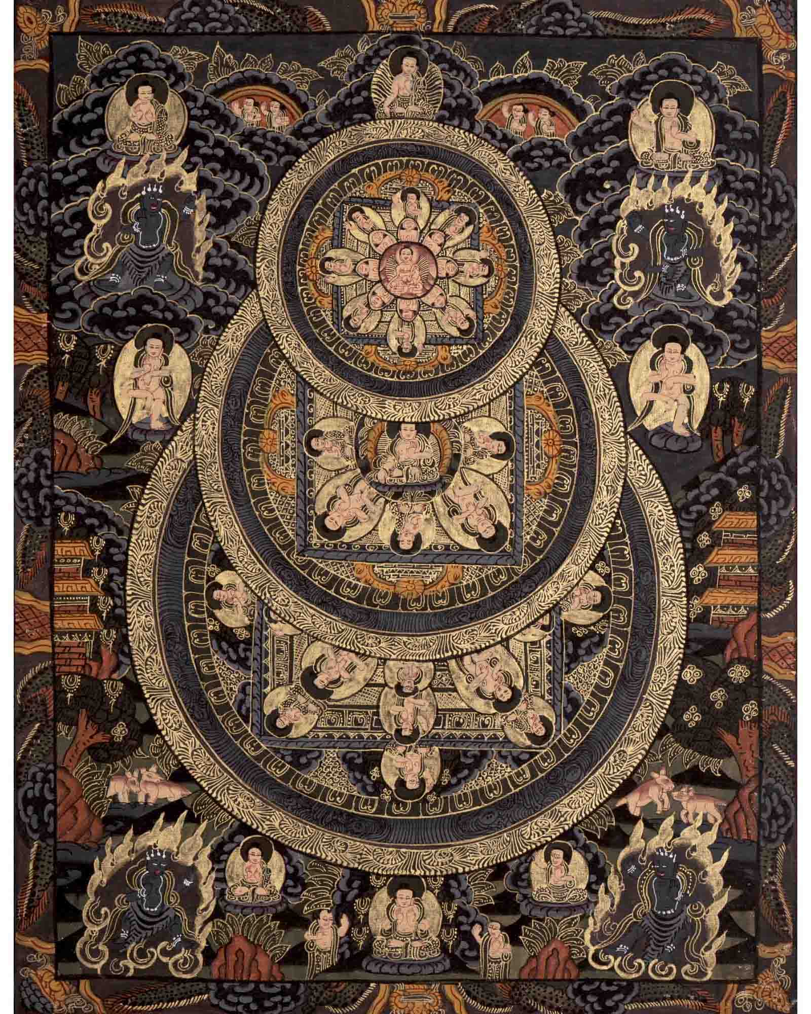 Three Mandala Thangka | Buddha and Female Bodhisattvas